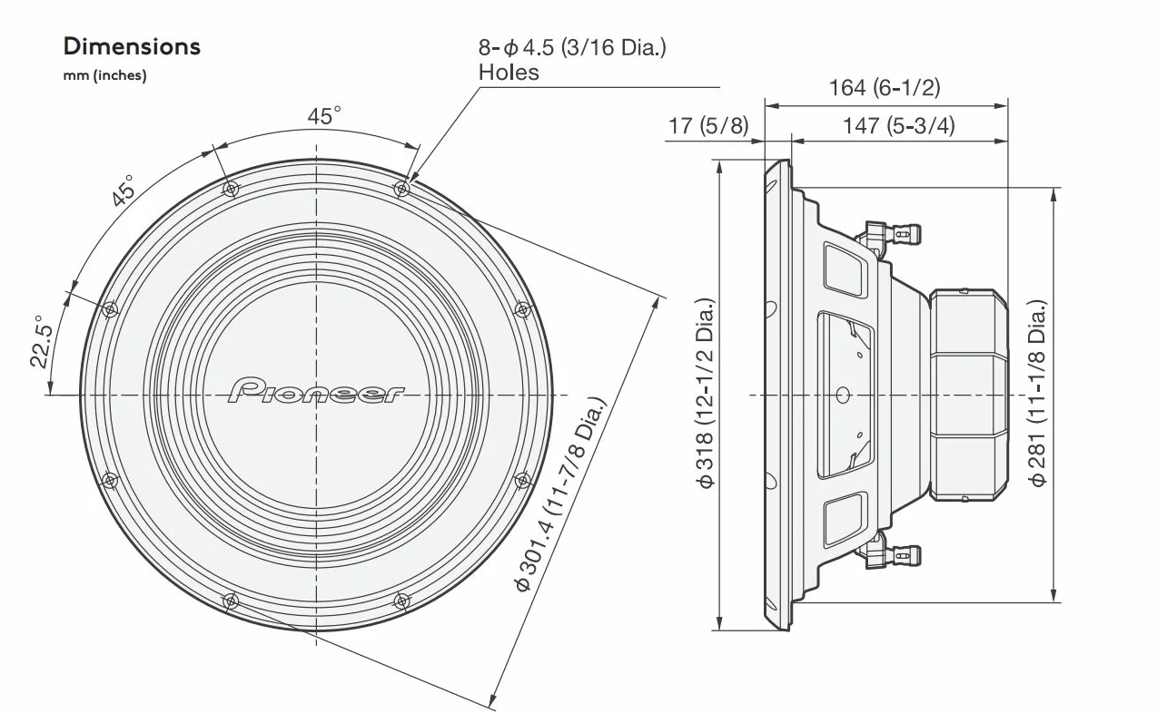 Pioneer TS-A300D4 30 cm 4Ω Subwoofer z podwójną cewką głosową 1500W