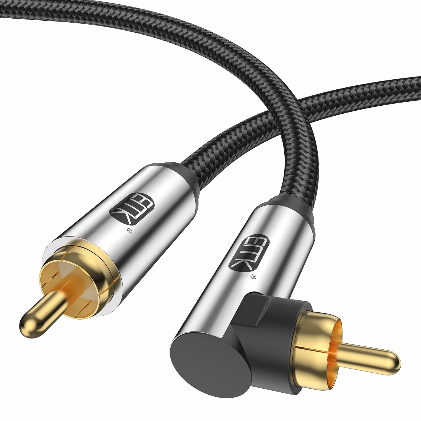 EMK Kabel subwoofera 90 stopni, RCA męski na męski, cyfrowy koncentryczny kabel audio do telewizora, odtwarzacza DVD, konsoli do gier, projektora, głośnika (2 m)
