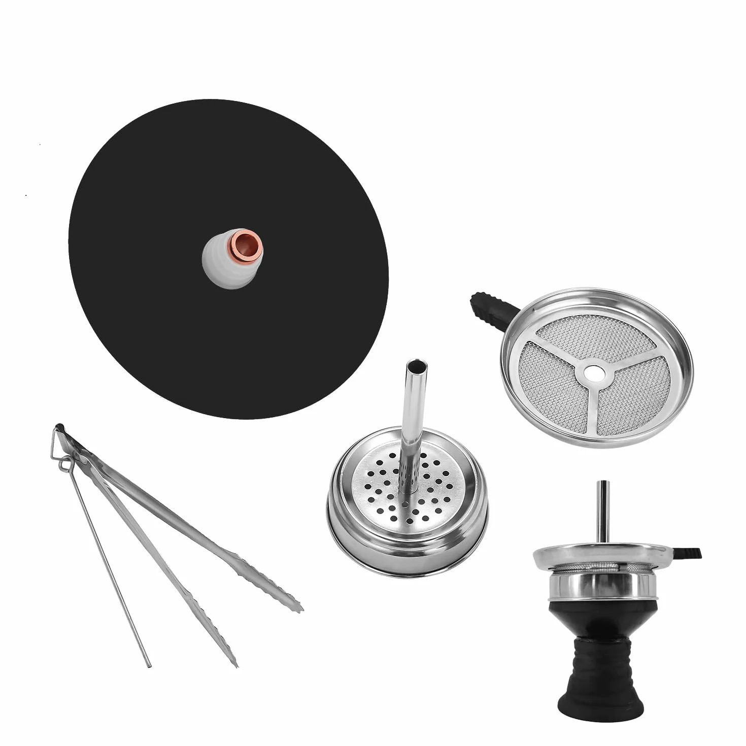 RMAN Shisha mini aluminiowa mała szisza zestaw z wężem silikonowym, głowicą komina, nasadką do komina, ustnikiem, ze stali nierdzewnej, do rurki zanurzeniowej, dyfuzora, szczypce