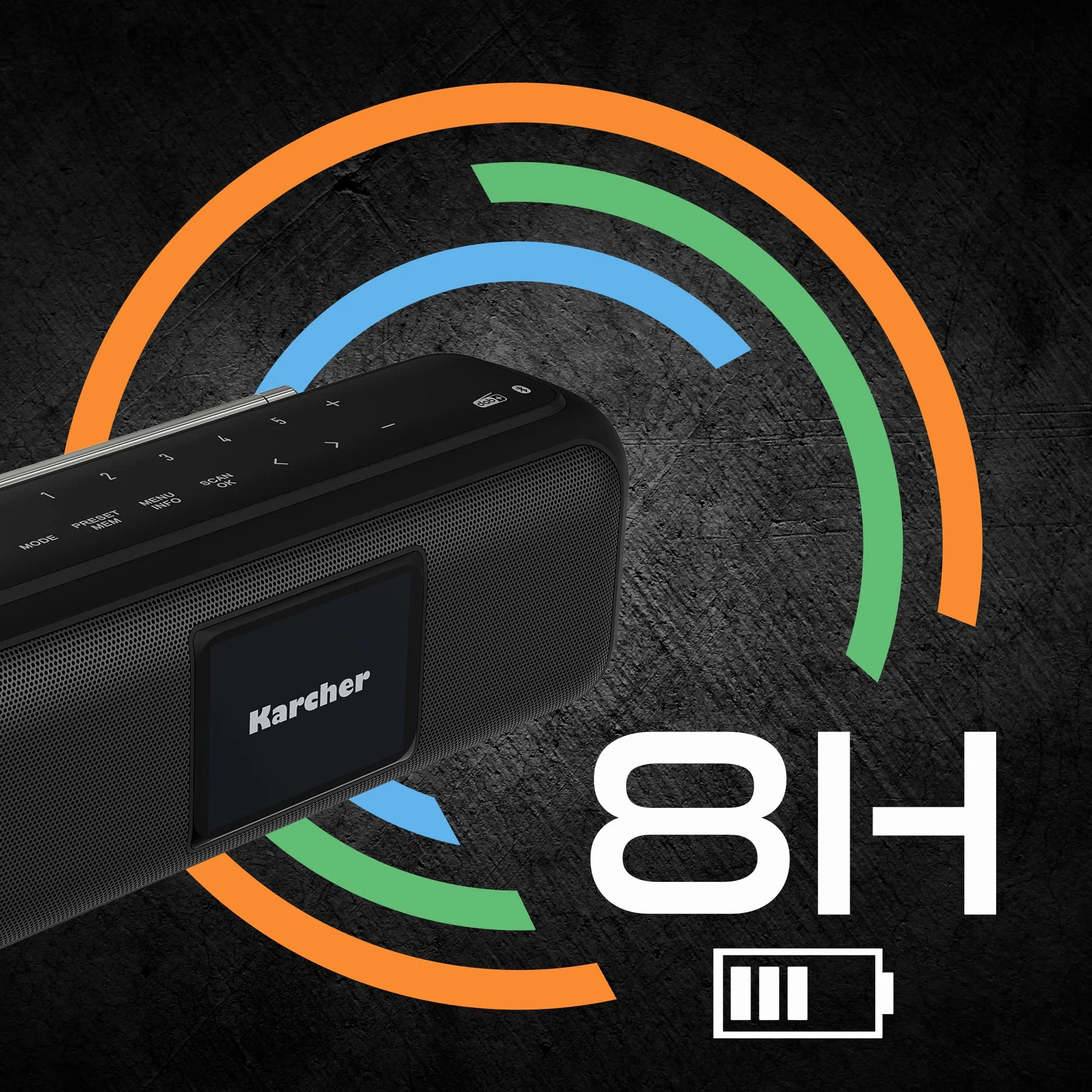Karcher DAB Go przenośny głośnik Bluetooth radio cyfrowe DAB+ FM 2,4" 5 W stereo USB-C czarny