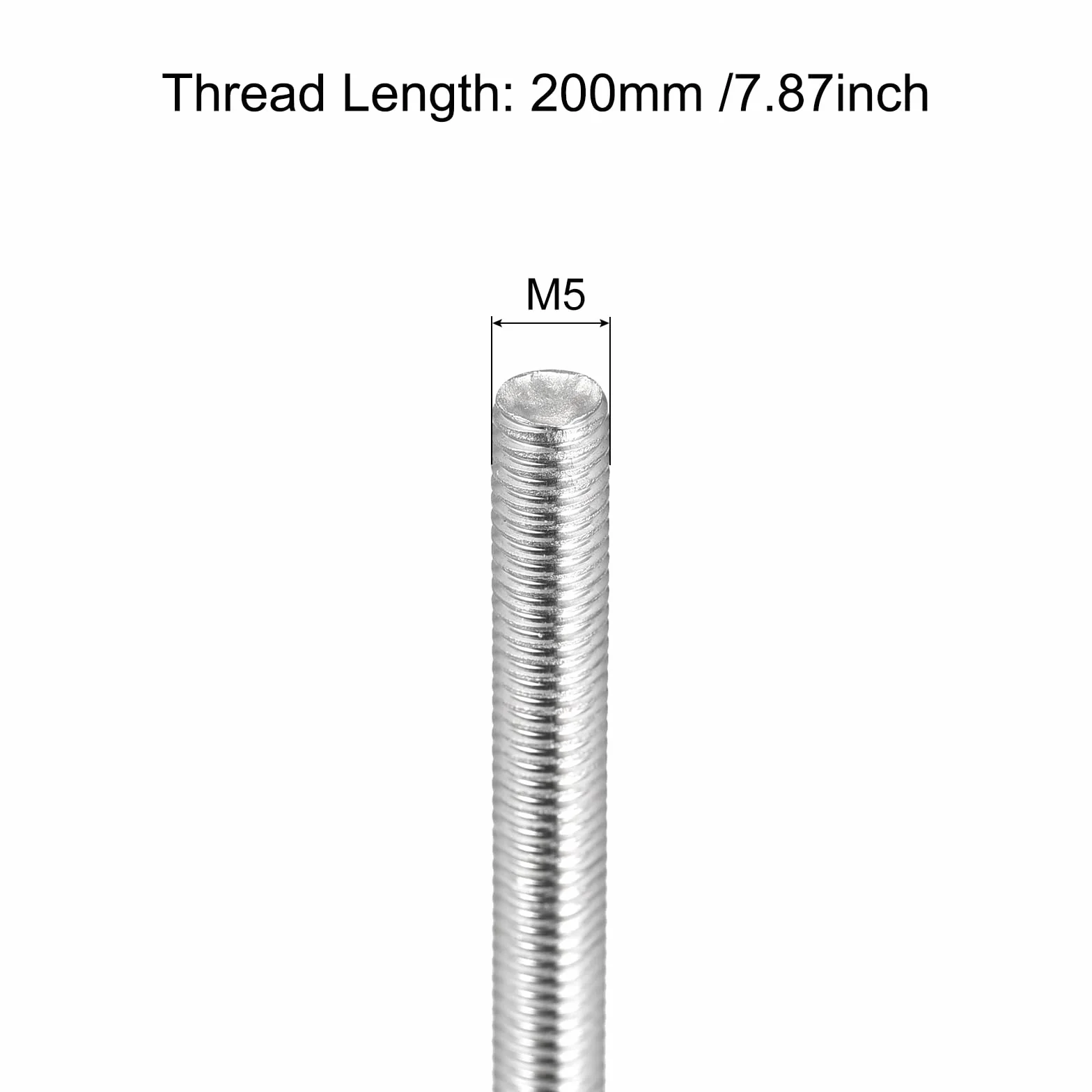 QUARKZMAN Pręt gwintowany integralny M5 x 200 mm skok gwintu 0,8 mm ze stali nierdzewnej 304 prawy gwintowany pręt 2 sztuki