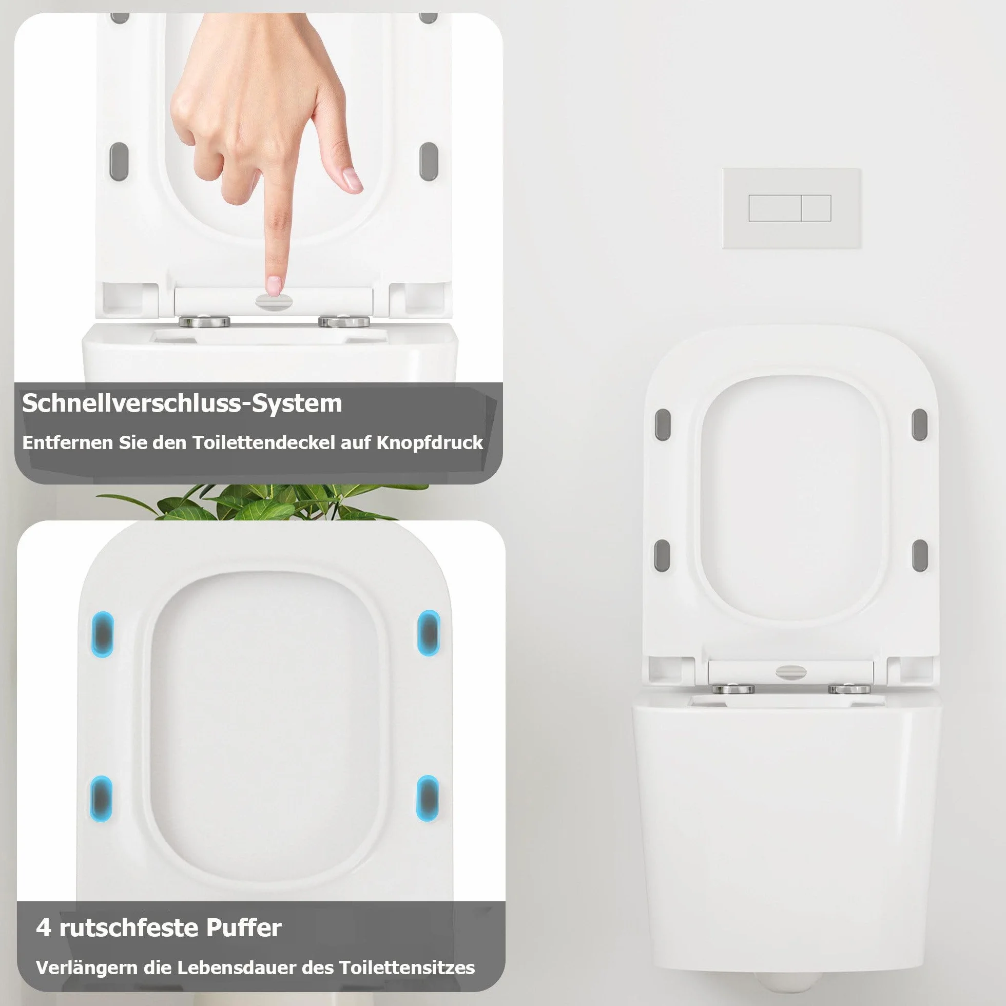 Wisząca muszla klozetowa, bez obramowania, ceramiczna deska sedesowa ze zdejmowaną pokrywą wolnoopadającą, wydajna technika spłukiwania, w kształcie litery U, długość 51 cm, biała
