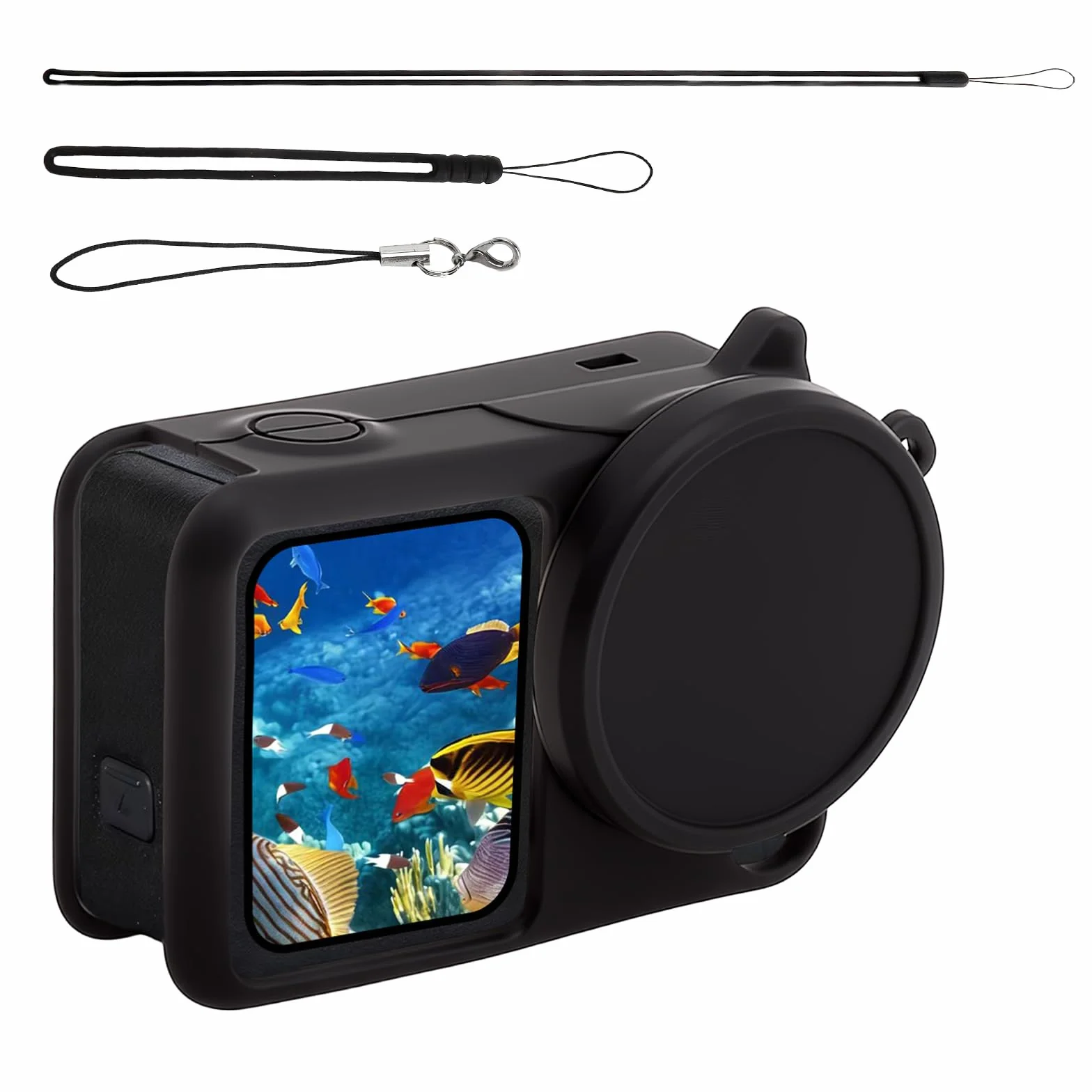 1 x silikonowe etui ochronne do DJI Osmo Action 6, silikonowe etui, klatka na aparat z nasadką obiektywu i 3 uchwytami do noszenia, ochrona przed uderzeniami 360 stopni, do uprawiania sportu