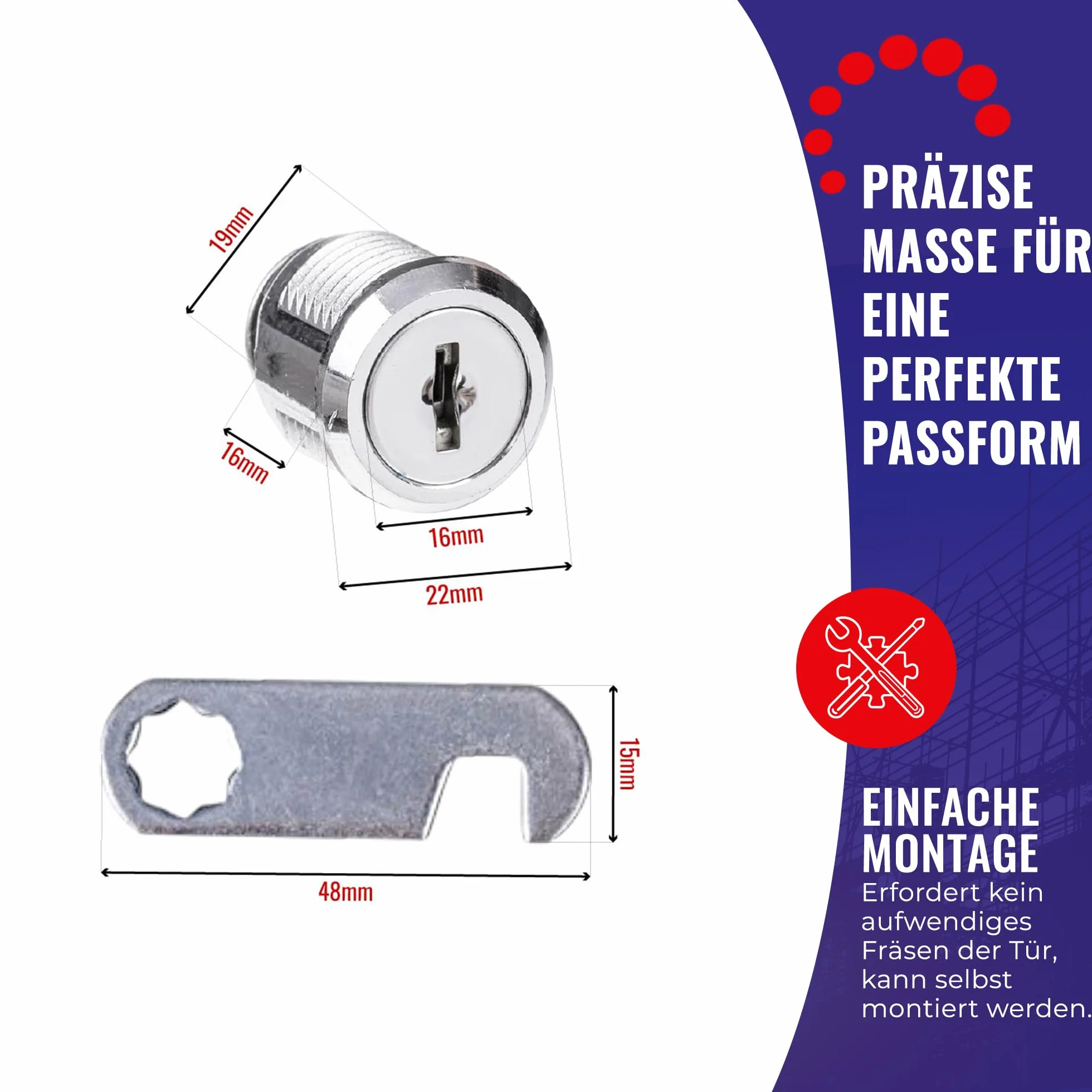 Chle-Mar – Zamek do skrzynki pocztowej 19x16 mm z kluczem | Mechanizm dźwigniowy do montażu wewnętrznego | Metalowe zabezpieczenie do kasetki na pieniądze – 2 klucze, kompaktowy i uniwersalny