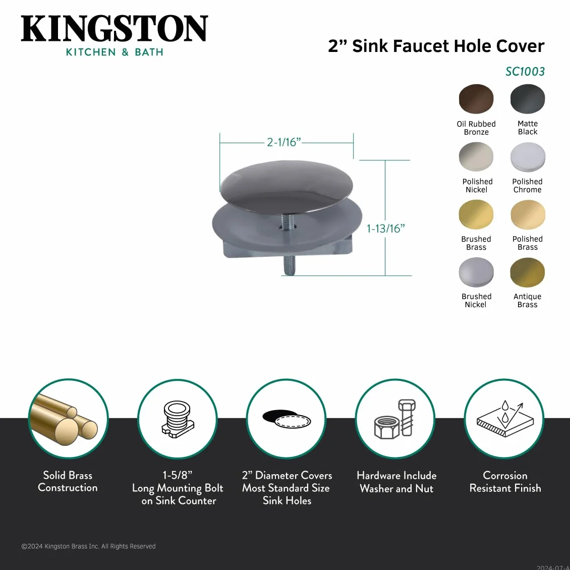 Kingston Brass SC1003 Kingston 5 cm OD uniwersalna pokrywa otworu kranu, antyczny mosiądz, średnica
