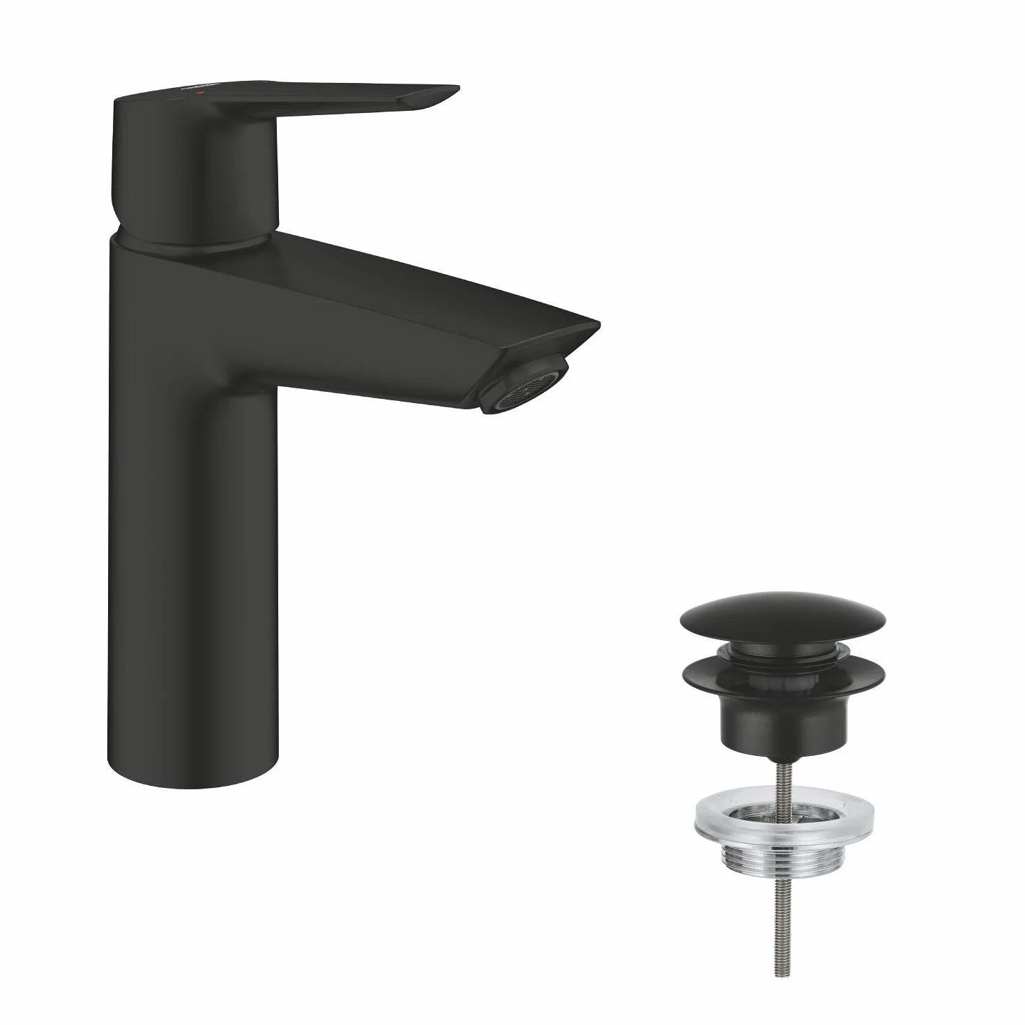 GROHE Start QuickFix 242042432 bateria umywalkowa z zestawem odpływowym (rozmiar M 192 mm, wkład ceramiczny 28 mm, oszczędność wody, ogony 3/20.3 cm, łatwy montaż za pomocą GROHE QuickTool), czarny