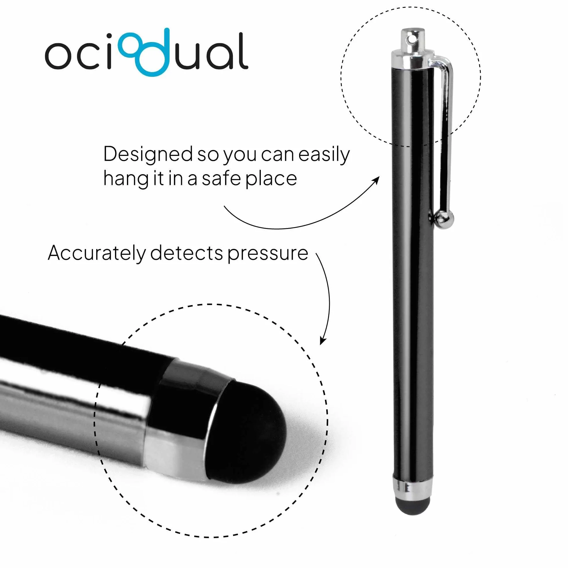 OcioDual Rysik do Ekranów Dotykowych, Czarny, Uniwersalny Metalowy Touch Pen z Gumową Końcówką