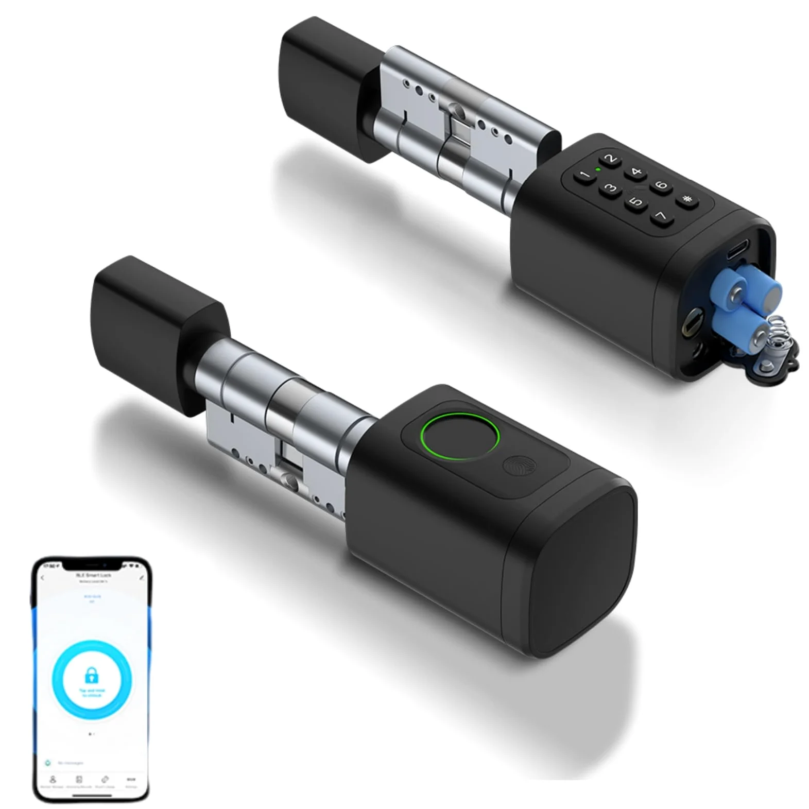 Zamek do drzwi, odcisk palca, 5 i 1 inteligentny zamek do drzwi z kodem szyfrowym, klucz RFID, elektroniczny otwieracz do drzwi, zamek do drzwi domowych, regulowany cylinder zamykający 60-90 mm, zamki