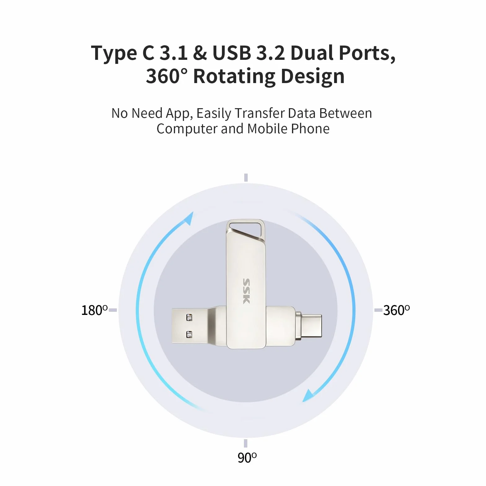 SSK Pamięć Flash USB-C 128 GB 200 MB/s podwójne złącza USB 3.2 Gen 1