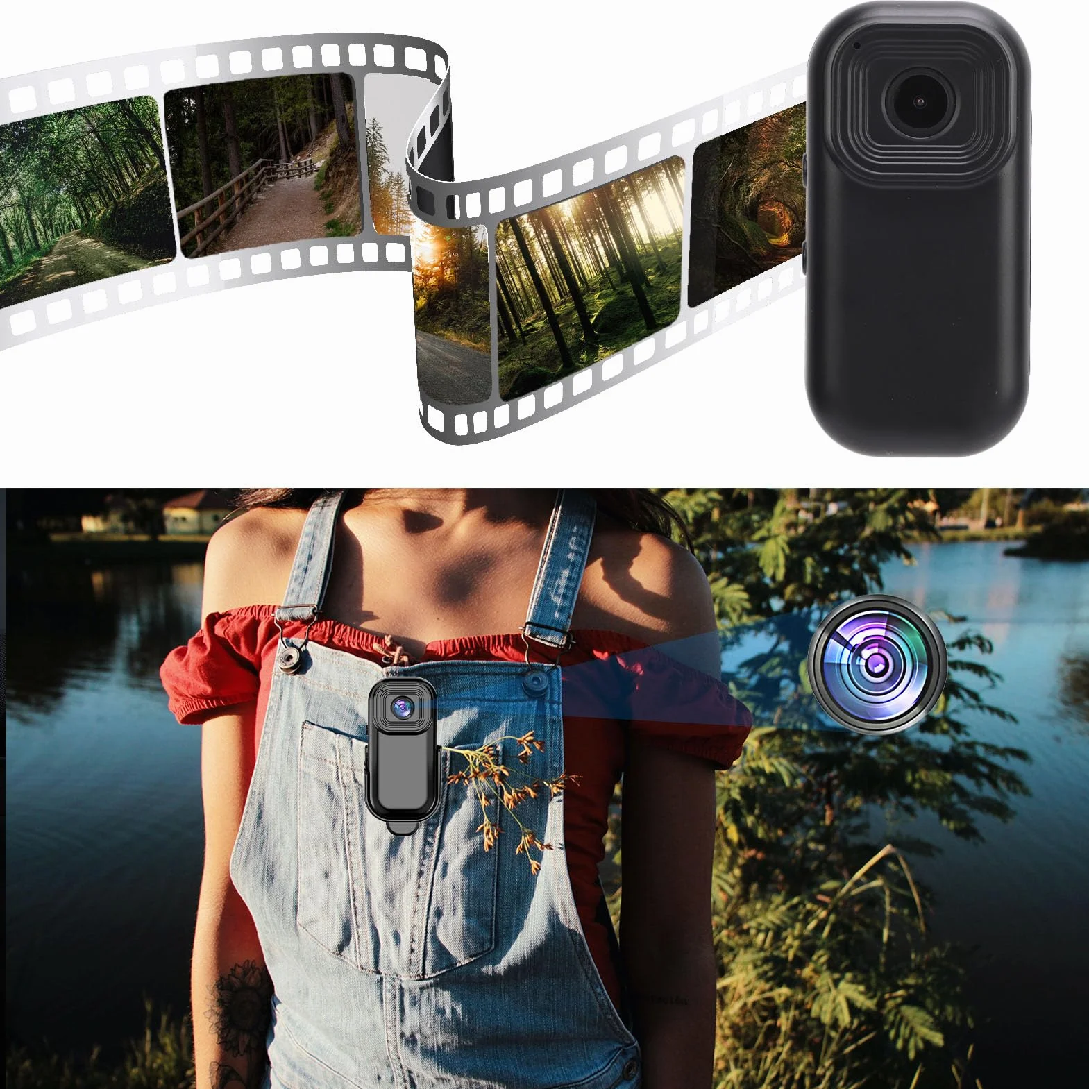 Mini kamera na ciało 1080P, odporna na wstrząsy sportowa wbudowana WiFi, bateria 500 mAh i gwint 1/4