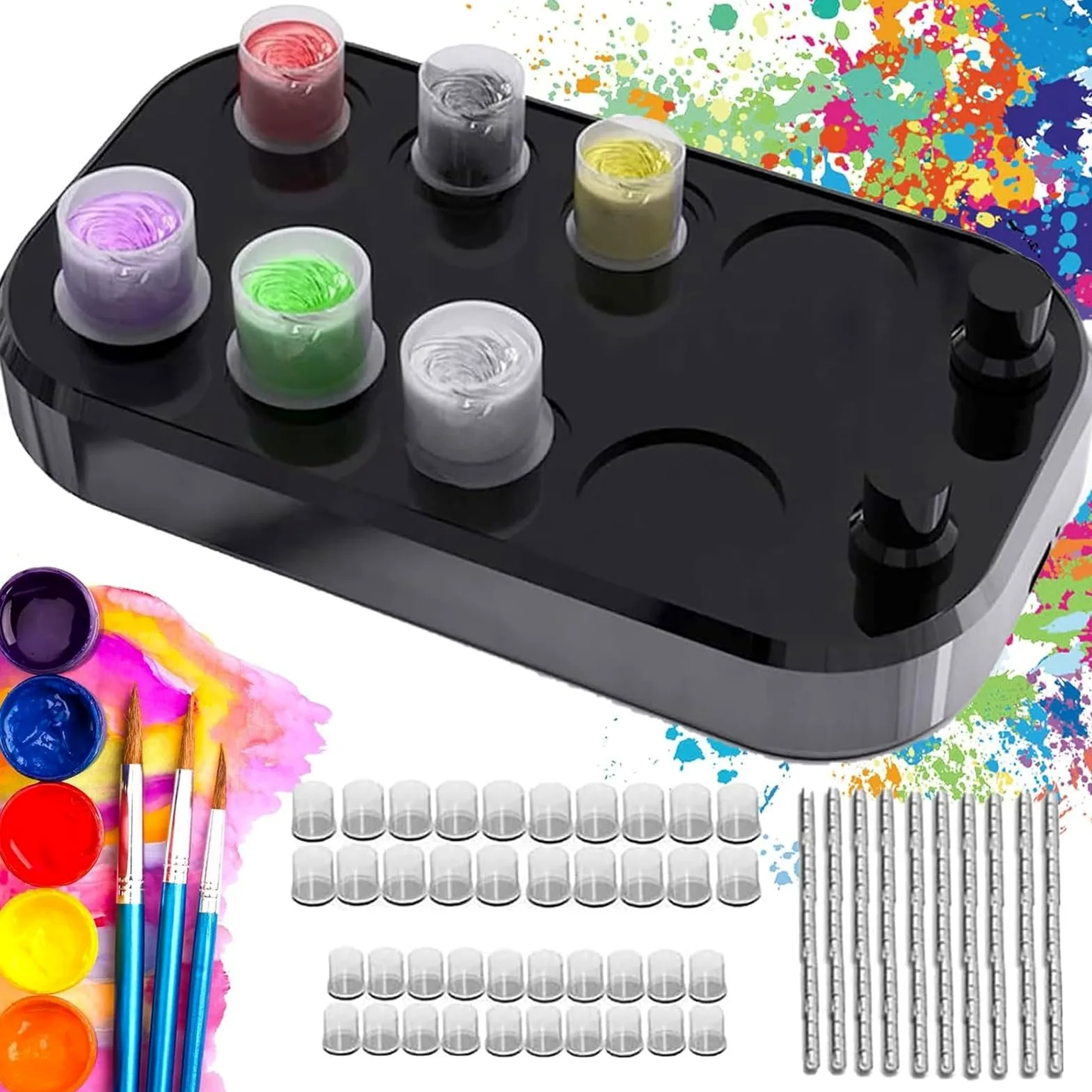 Mieszadło do pigmentów do tatuażu, miniaturowy mieszalnik magnetyczny Vortex z kubkiem na 40 kolorów i 200 patyczkami do mieszania,regulowane mieszadło magnetyczne,mieszadło do farb lakierów paznokci