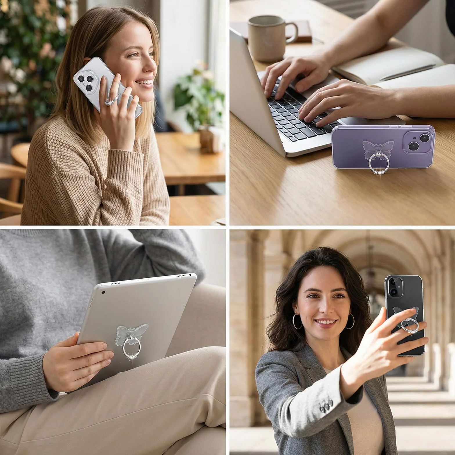 Ymapinc Motyl uchwyt na telefon komórkowy, przezroczysty kryształ górski motyl etui na telefon pierścień, uchwyt na palec uchwyt kompatybilny z telefonami tabletami etui obrót o 360°