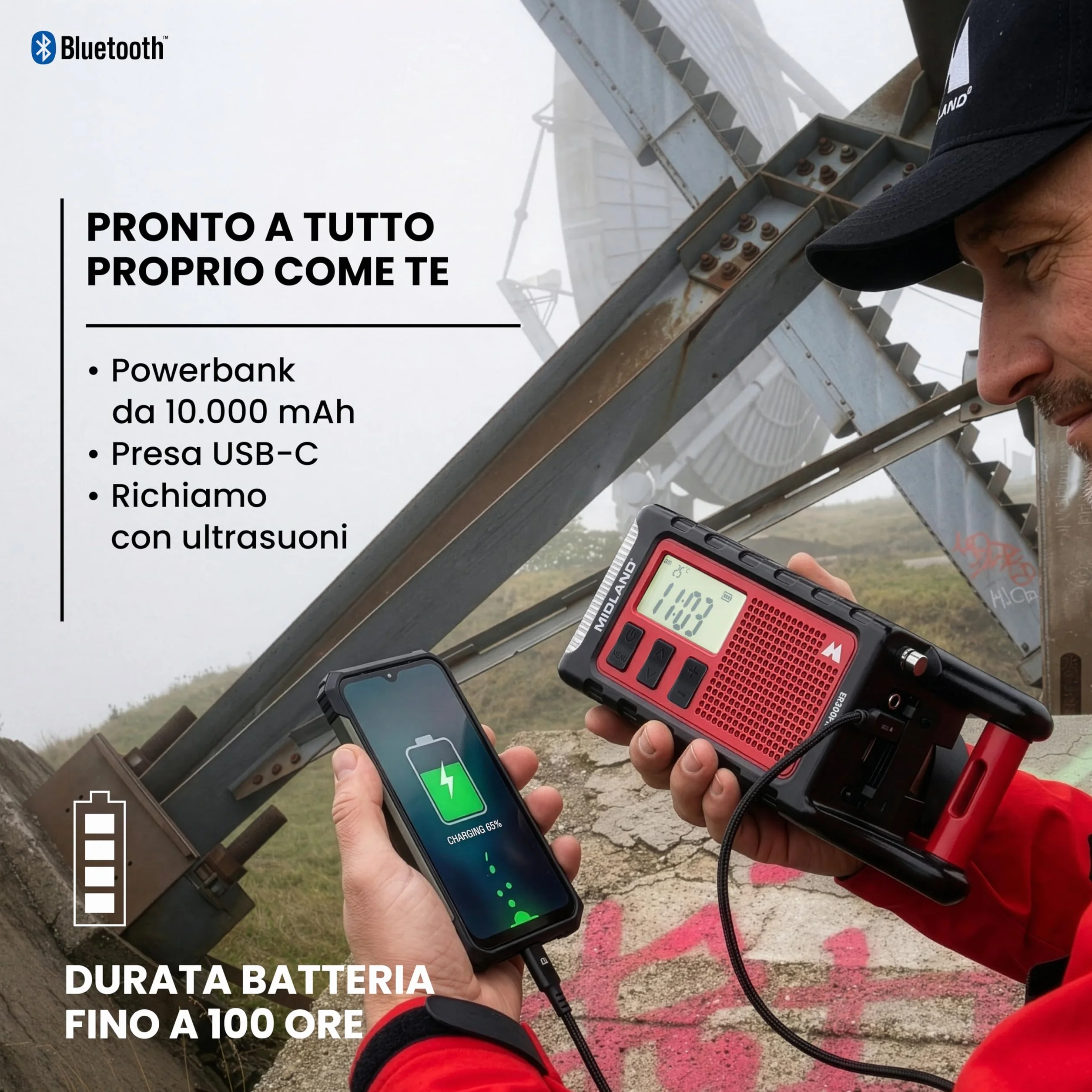 Midland ER300 Pro radio awaryjne AM/FM z baterią USB-C 10000 mAh Bluetooth