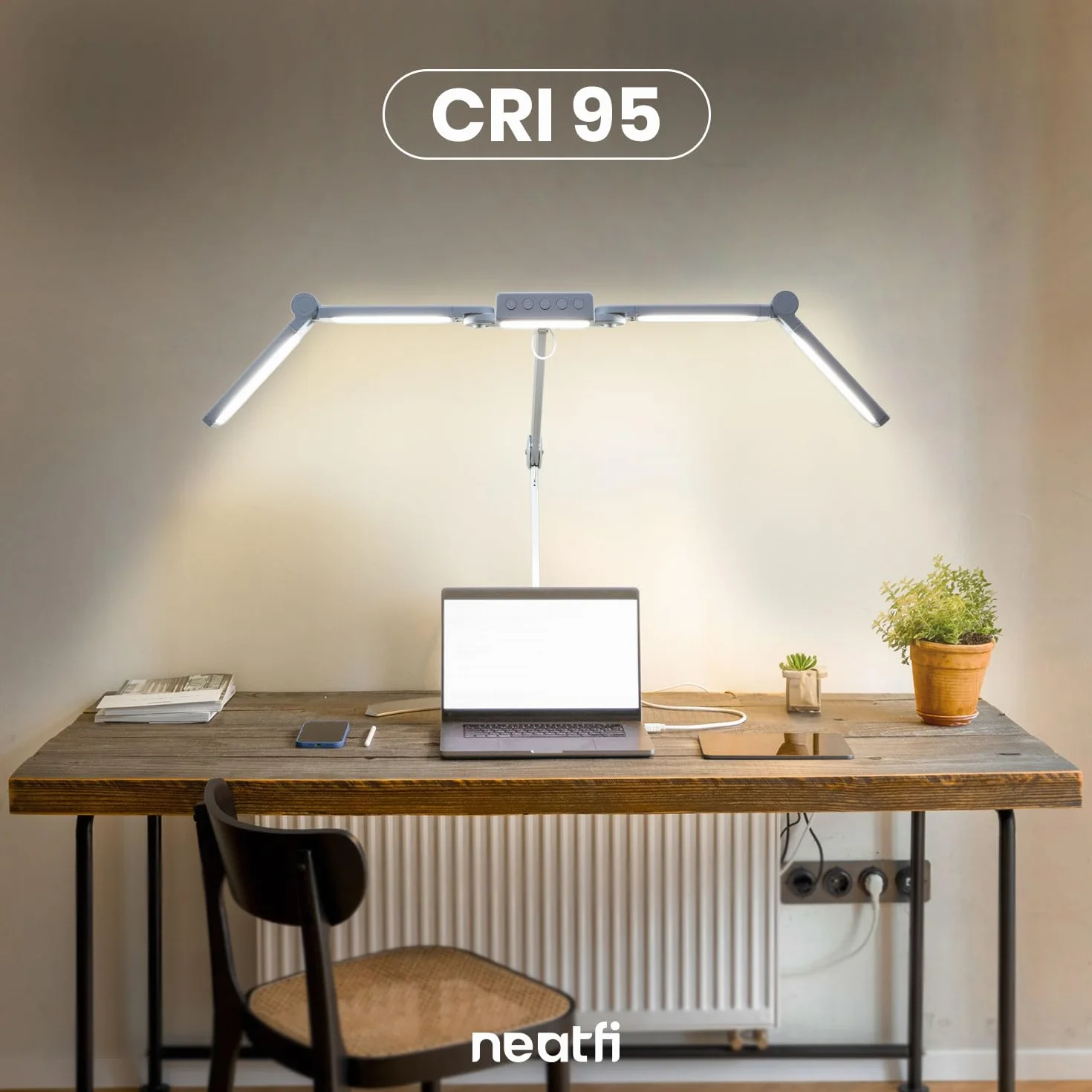 Neatfi lampa biurkowa LED 3 000 lumenów, regulowana lampa biurkowa z 360 diodami LED SMD, 30 W, CRI 95, regulowana temperatura barwowa do domu i biura (CCT z Zaciskiem, Biały, 112 CM)