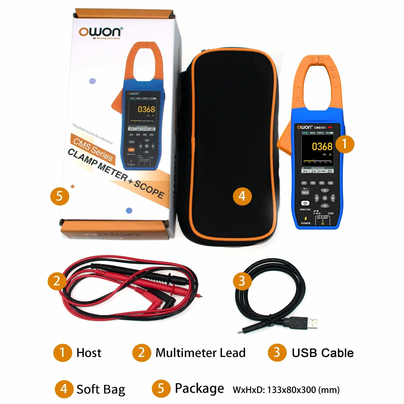 OWON CMS101 cyfrowy miernik 3 w 1, oscyloskop, 20000 zliczeń, True RMS 1 kHz, szerokość pasma NCV BLE 1000 A AC/DC
