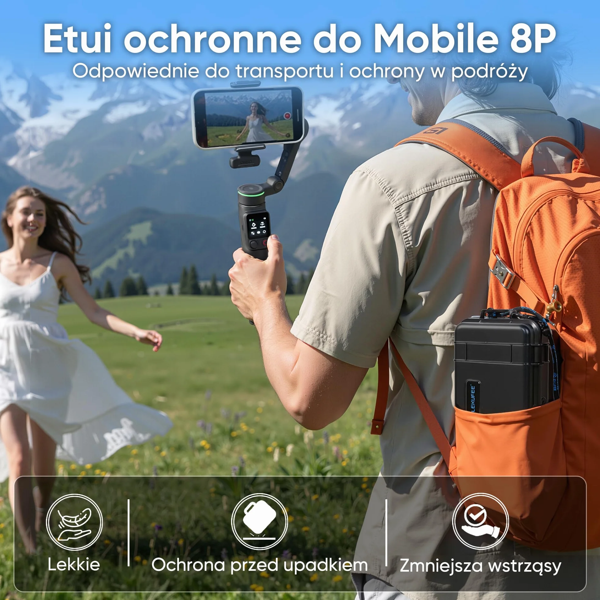 Lekufee podróżne wodoodporne twarde etui do stabilizatora DJI Osmo Mobile 8P i innych akcesoriów (tylko etui i torba)