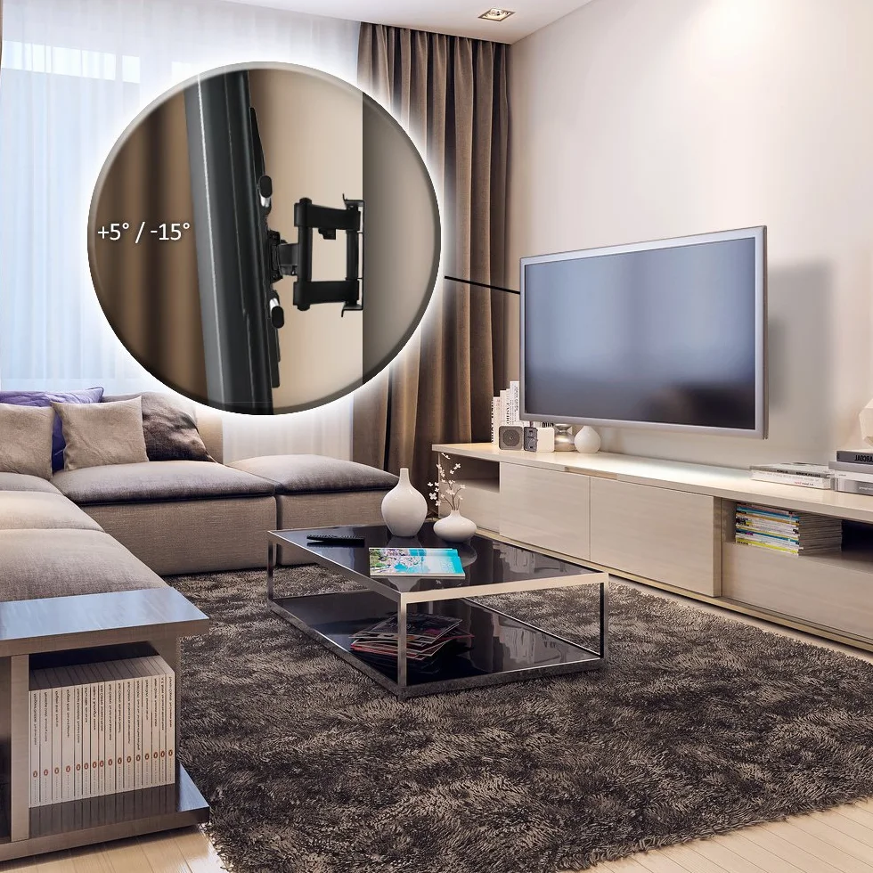 deleyCON Uniwersalny uchwyt ścienny do telewizora 32" – 75" cali (81 – 190 cm) pochylny, obciążalność do 66 kg do VESA 600 x 400 mm odstęp od ściany zmienny