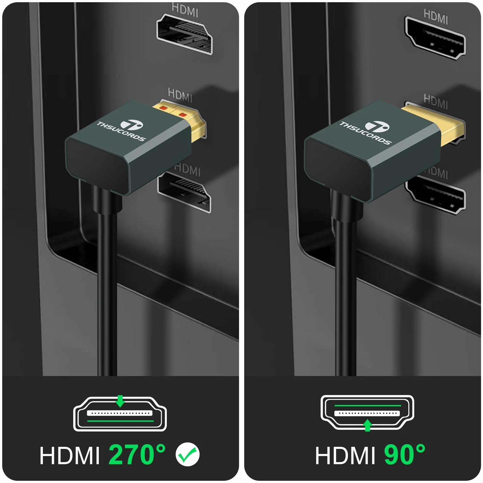 Thsucords Ultra Cienki Kabel HDMI 2.1 2M, Kąt 90°, Obsługuje 8K @60 Hz, 4K @120 Hz, Kompatybilny z PS5