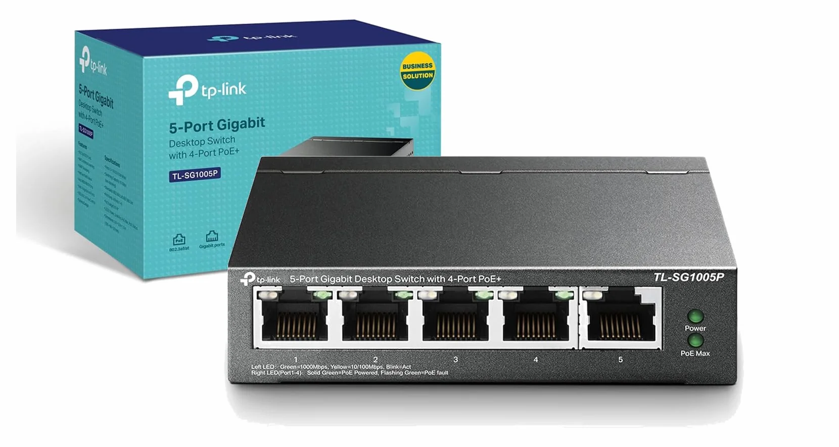 TP-Link TL-SG1005P | Przełącznik Gigabit 5× 10/100/1000 Mb/s (4× PoE+) | Budżet PoE 65 W | Plug & Play | Metalowa obudowa