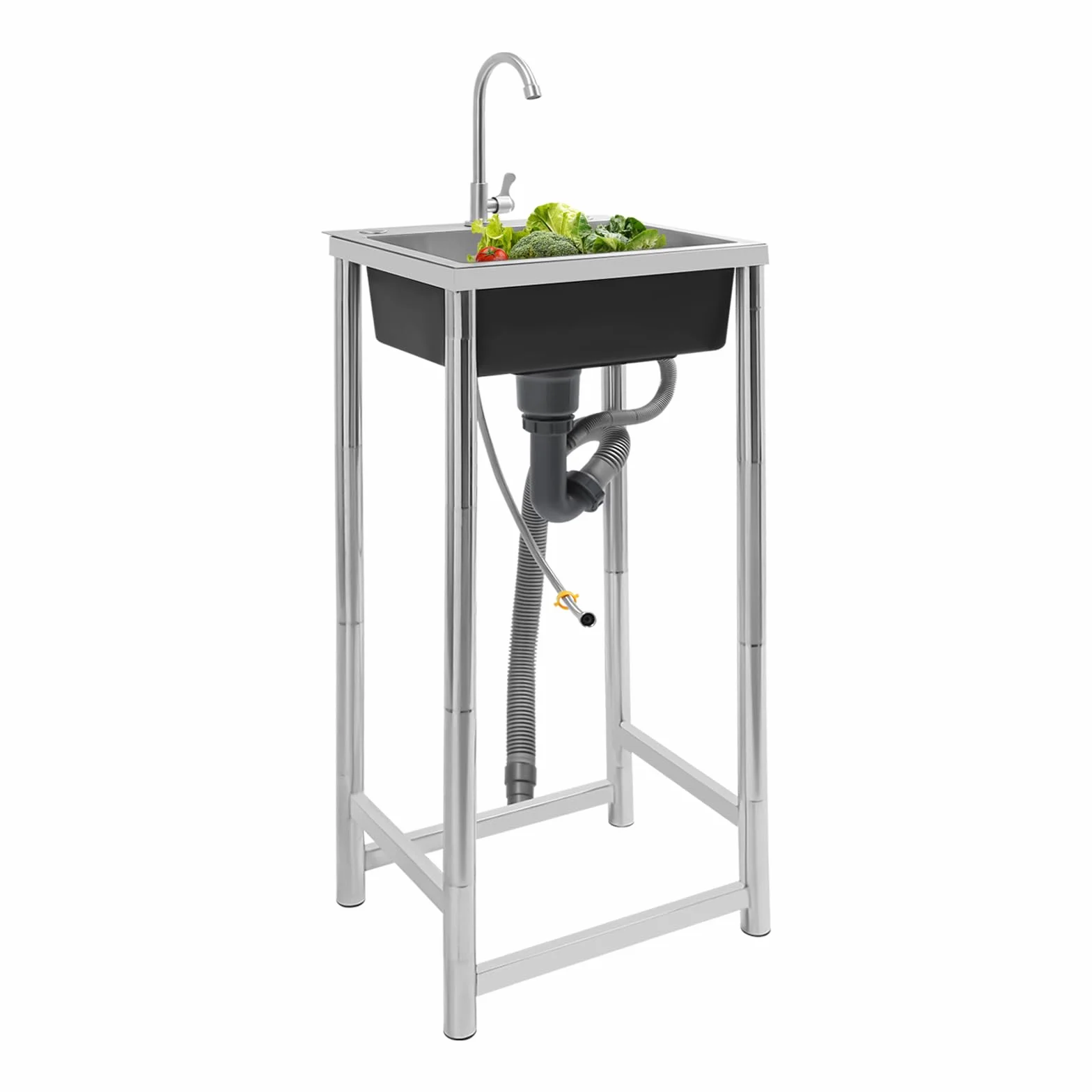 Wolnostojący zlew ze stali nierdzewnej, umywalka kuchenna z obrotowym kranem o 360°, komercyjny zlewozmywak kuchenny do restauracji, kuchni, pralni, 45 x 41 x 75 cm