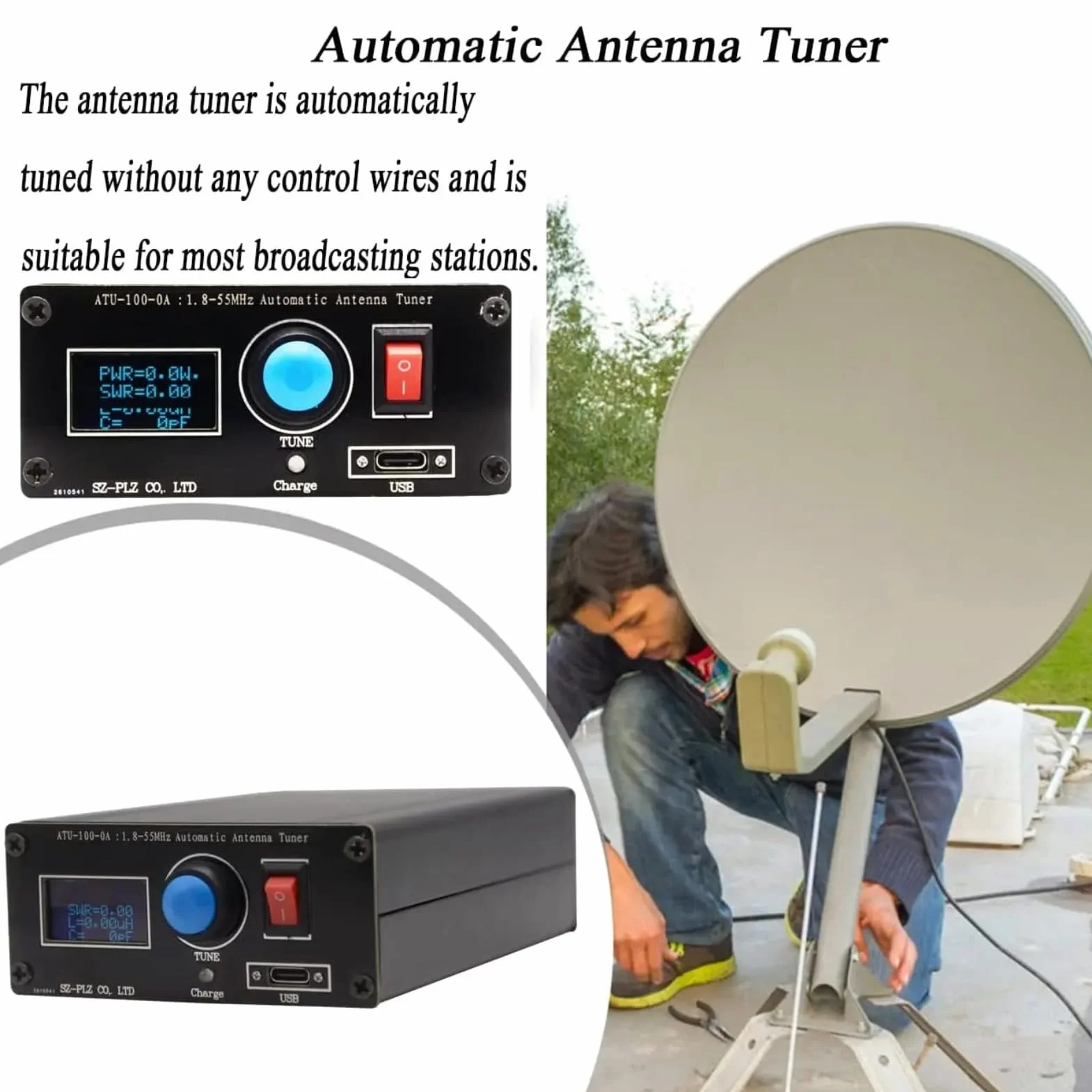 Miniautomatyczny Tuner Antenowy, ATU‑100 Minituner Antenowy Wyświetlacz 0,96 Cala Ładowanie Przez USB Tuner Radiowy 1,8‑55 MHz ATU‑100