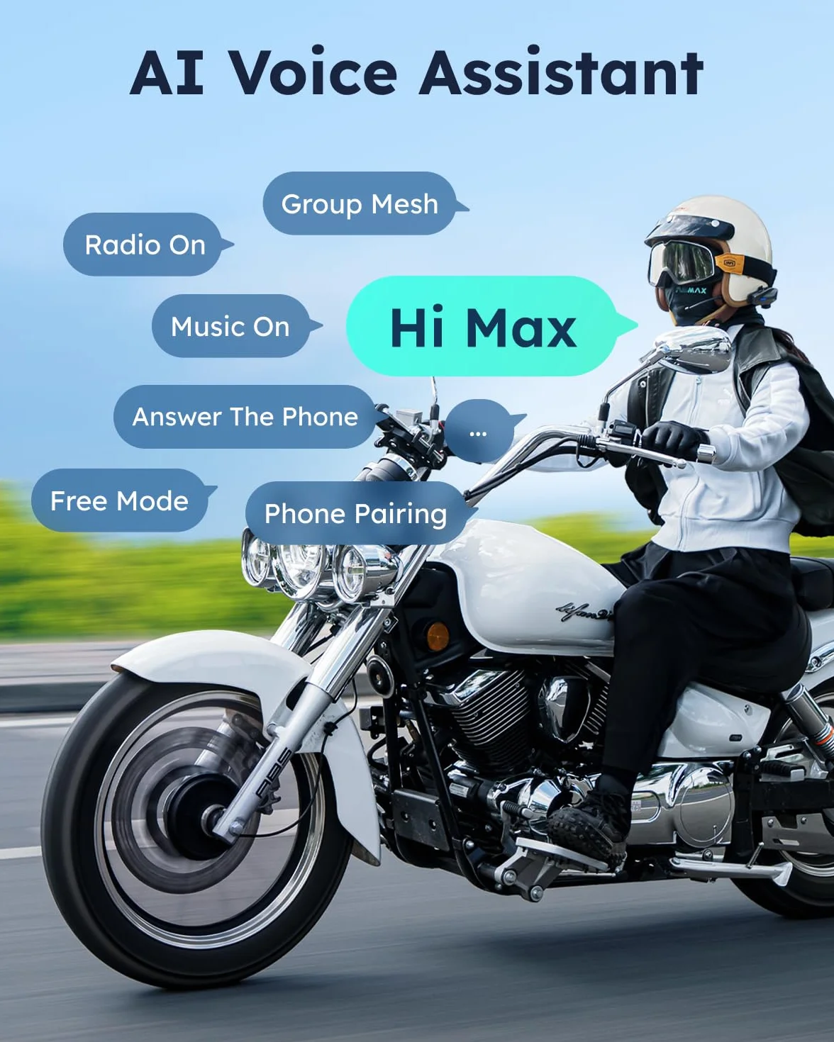 ASMAX S1 Kask Motocyklowy Bluetooth z Inteligentną Kontrolą Głosową, Systemy Komunikacyjne Mesh, Anulowanie Szumów/Odporny na Wodę/Radio FM/Aktualizacja FOTA, Zestaw Słuchawkowy Interkom dla 8