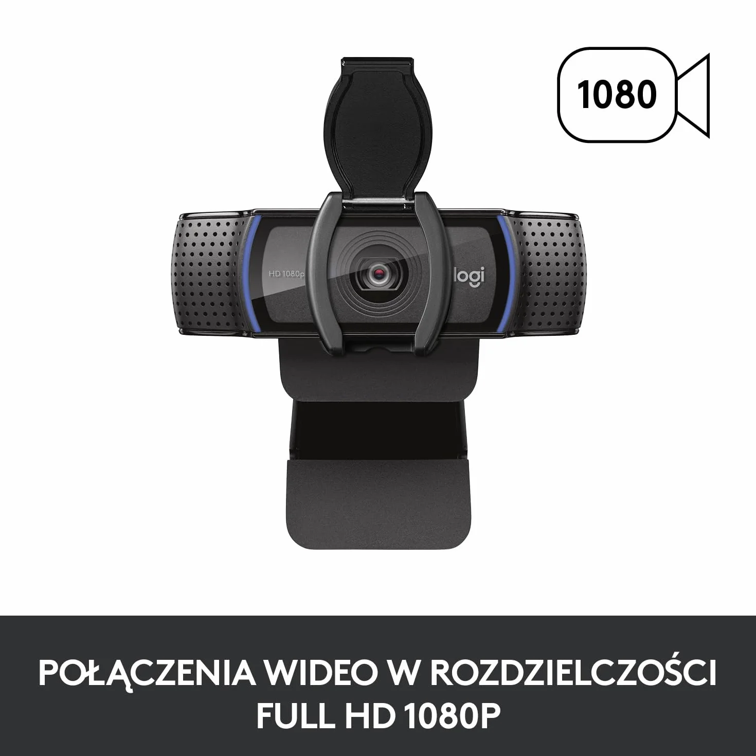 Logitech Full HD Pro C920 kamera internetowa, panoramiczne wideorozmowy i nagrywanie 1080p HD, automatyczna korekcja światła, mikrofony z redukcją szumów, stworzona do spotkań streamingu - Czarny