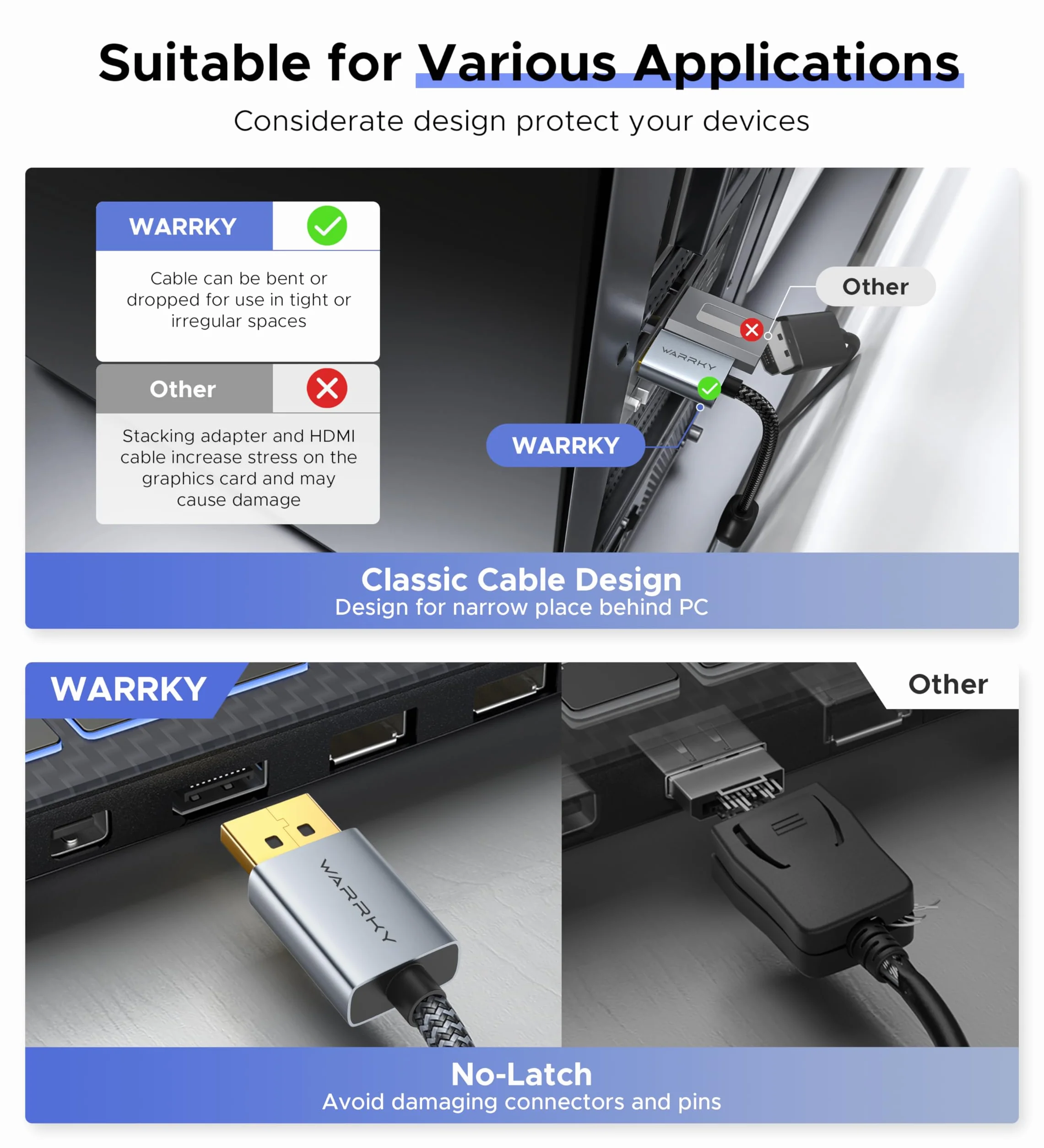 WARRKY Adapter 4K DisplayPort na HDMI, [pozłacany, pleciony, aluminiowa tuleja] Jednokierunkowy DP do monitora HDMI, do komputera stacjonarnego/laptopa/karty graficznej, Lenovo, HP, Dell i wielu