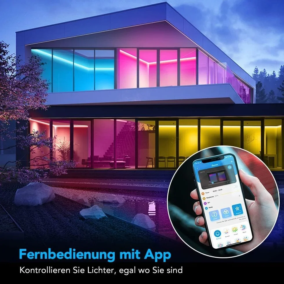 Govee taśma RGB LED WiFi, z możliwością sterowania aplikacją, zmianą kolorów i synchronizacją muzyki, współpracuje z Alexa i Google Assistant, 5 m