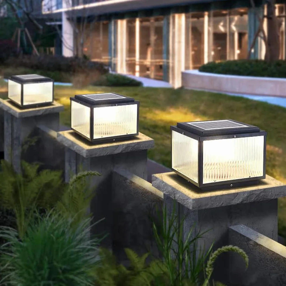 Solarne lampy słupkowe – zewnętrzne lampy kolumnowe LED, wodoodporne kwadratowe lampiony do ogrodu, na taras, taras, słupki ogrodzeniowe, nowoczesne oświetlenie słupkowe, oświetlenie krajobrazu