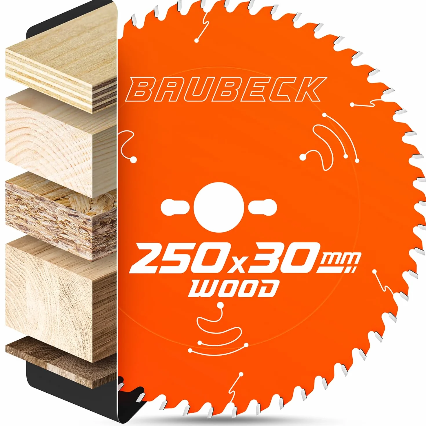 BAUBECK Brzeszczot do piły 250 x 30 2,6 mm cięcie w drewnie, 54 zęby do pilarek tarczowych ukośnych i stołowych, jak firmy Einhell. Dewalt 7492, kompatybilny z Elektra Beckum KGS 300, brzeszczot do