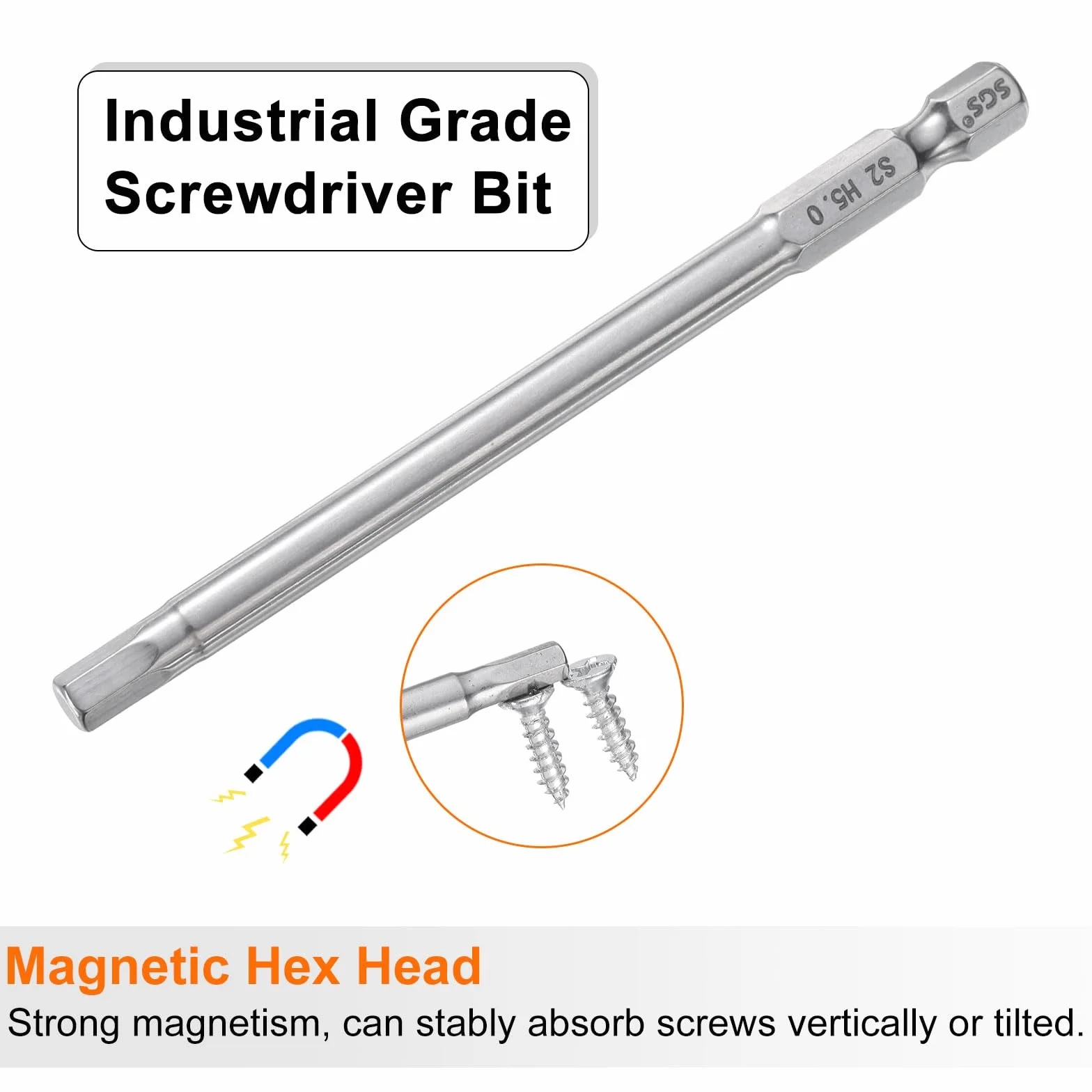 QUARKZMAN Klucz sześciokątny Wiertło 5 mm (H5) metryczne 1/4" 100 mm (4") długie magnetyczne wiertło ze stali S2 wiertło płaskie sześciokątne do śrub