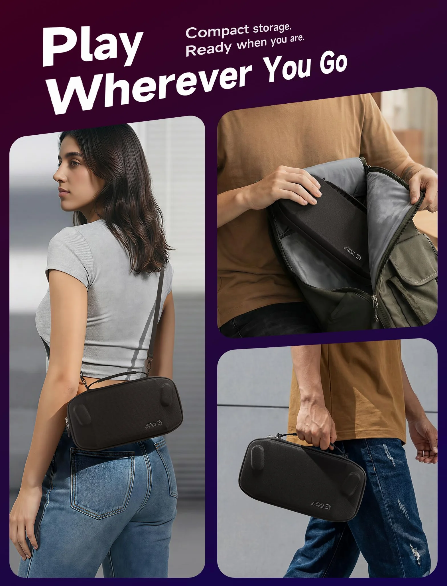 JSAUX Smukłe etui podróżne do Lenovo Legion Go / Go S / Go 2, kompaktowe, twarde etui do konsoli, miejsce na 8 kart MicroSD i 5 czytników kart, w zestawie pasek na ramię, kolor czarny