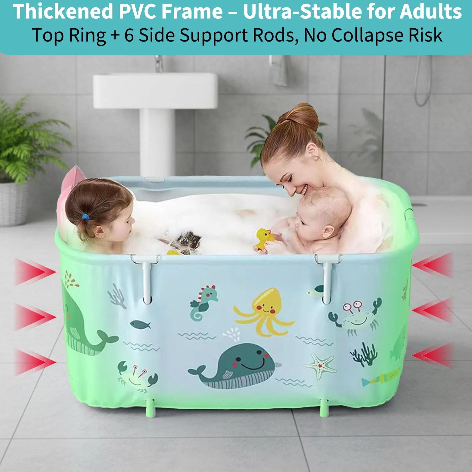 Składana wanna dla dorosłych, 140 x 50 x 55 cm, przenośna, z poduszką i oparciem, wanna SPA do prysznica, wolnostojąca, składana wanna dla dorosłych i dzieci, styl oceaniczny