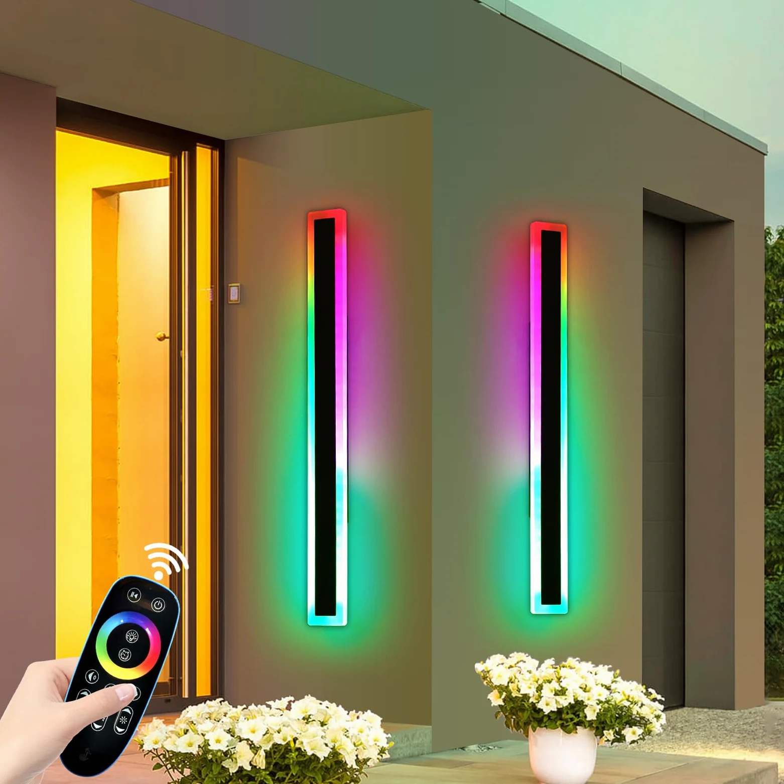 Mikeru Zewnętrzna lampa ścienna RGB, 16 kolorów, możliwość ściemniania, wodoszczelność IP65, dekoracja bożonarodzeniowa, 3000-6000 K, pilot zdalnego sterowania, 10%-100% ściemniania, 120 cm