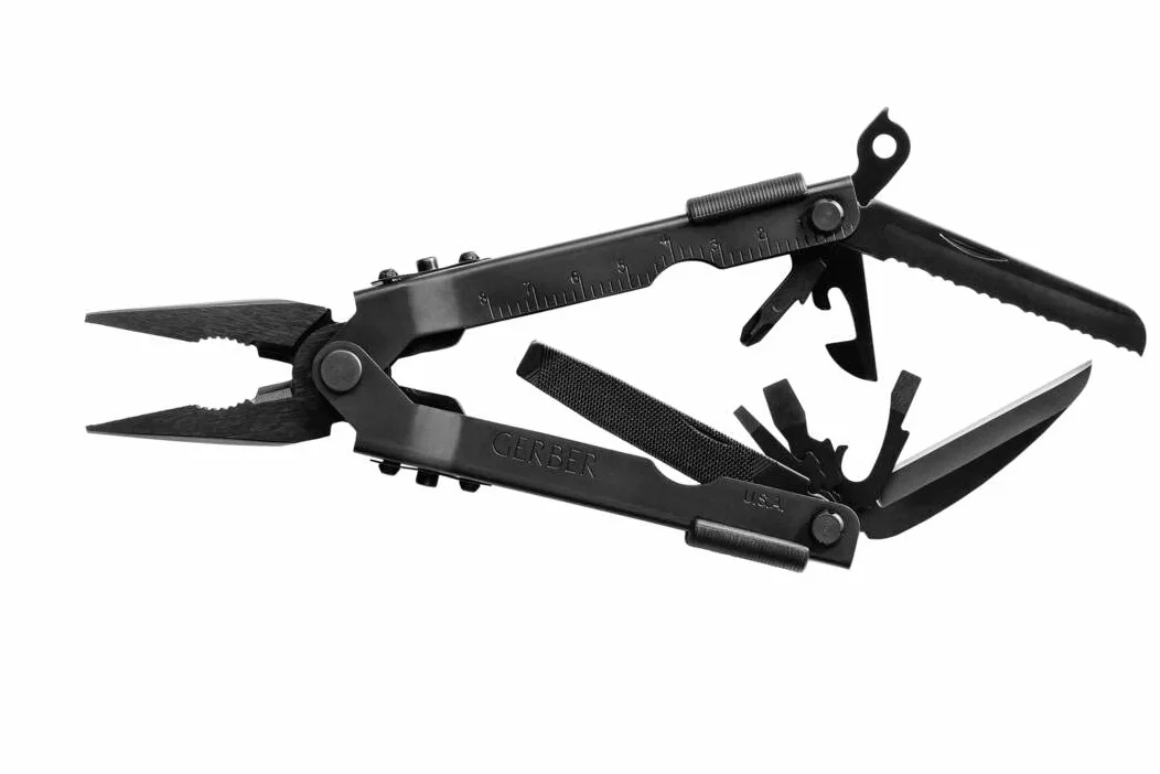 Gerber Multi-Tool z dwoma nożami i skórzaną pochwą, MP600 Full-Size, z 14 funkcjami, czarny, 7550