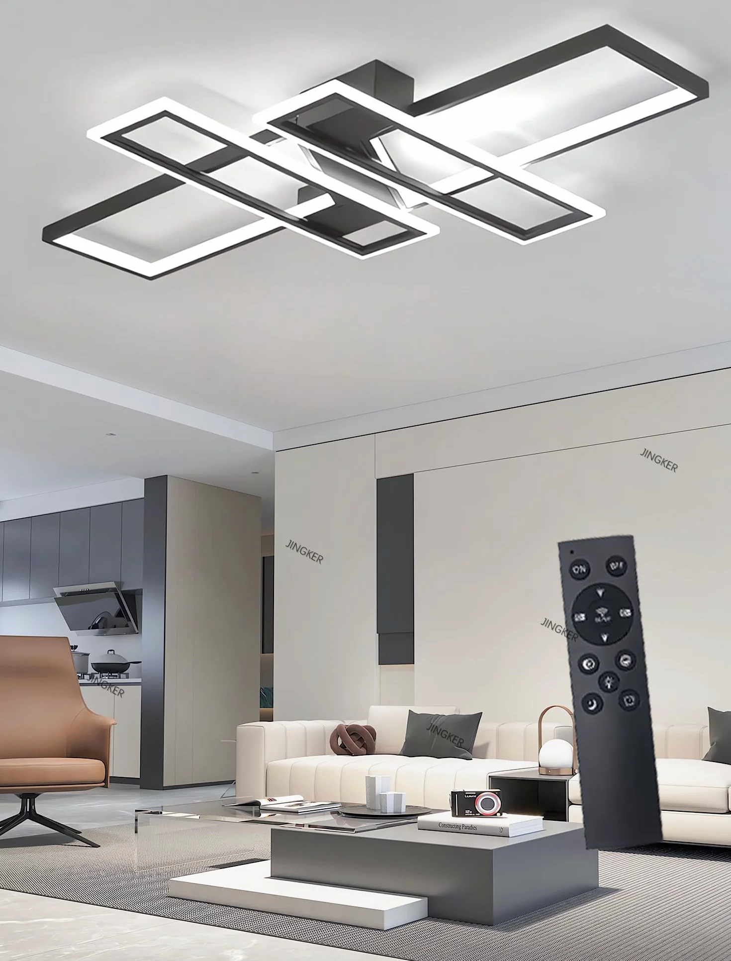 Nowoczesna minimalistyczna lampa sufitowa LED czarna 94W półwpuszczana lampa sufitowa z funkcją ściemniania 10%–100% W zestawie pilot aluminiowa lampa sufitowa odpowiednia do salonów (Czarny, Mały)