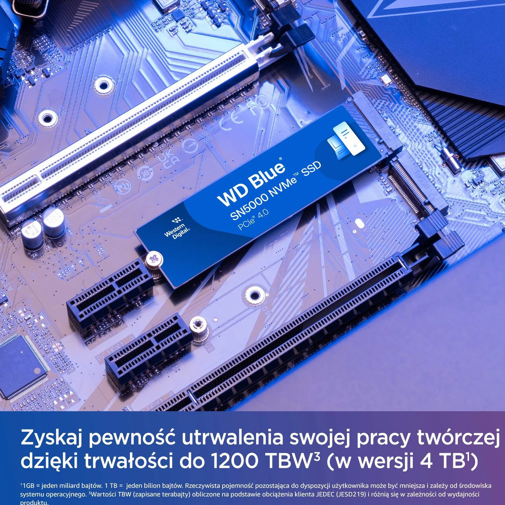 WD Blue SN5000 NVMe SSD 1TB (M.2 2280, prędkość odczytu do 5150 MB/s, PCIe Gen4, technologia nCache, bezpłatne oprogramowanie do migracji danych Acronis True Image)