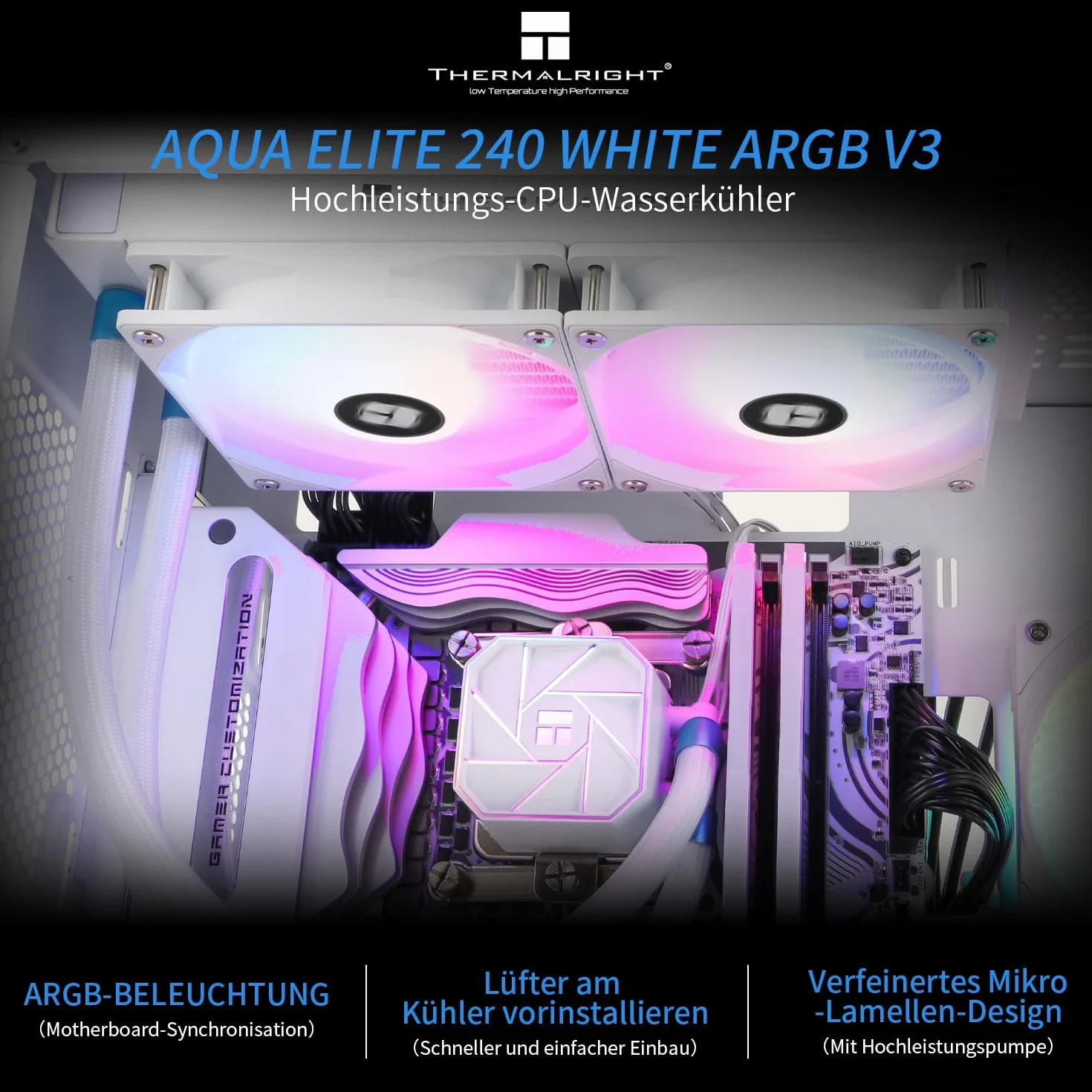Thermalright Aqua Elite 360 White V3 Chłodzenie procesora w płynie 360 rzędów, 3 wentylatory PWM 120 mm, łożyska S-FDB, do AM4/AM5, Intel LGA1150/1151/1155/1156/1200/2011/1700,