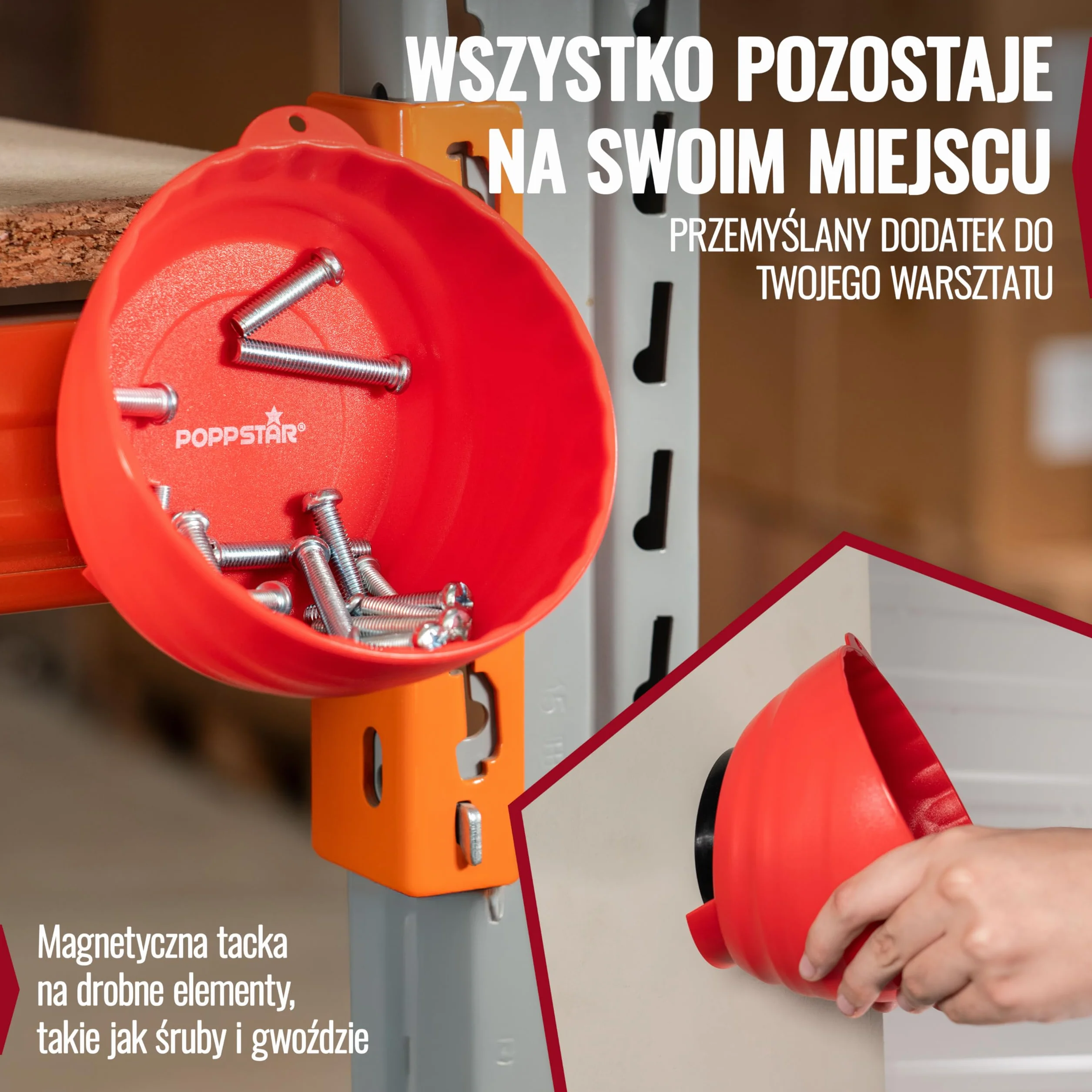 Poppstar magnetyczna miska, okrągła (Ø 14,5 cm), z wysokim rantem, materiał: tworzywo sztuczne, czerwona