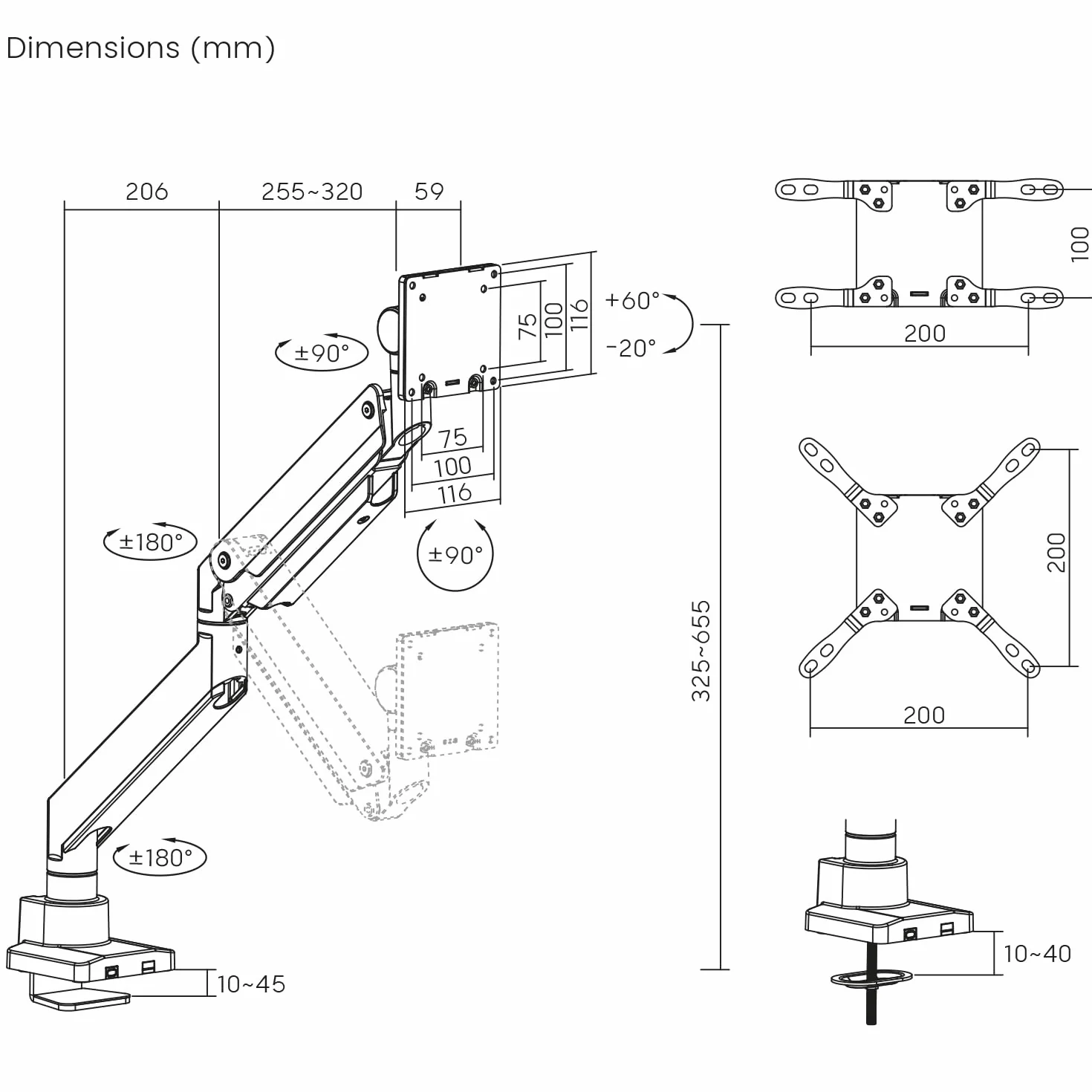 Maclean Uchwyt na monitor z podwójnym ramieniem ze sprężyną gazową do ekranu 17-57", do 27 kg, VESA 75x75, 100x100, 200x