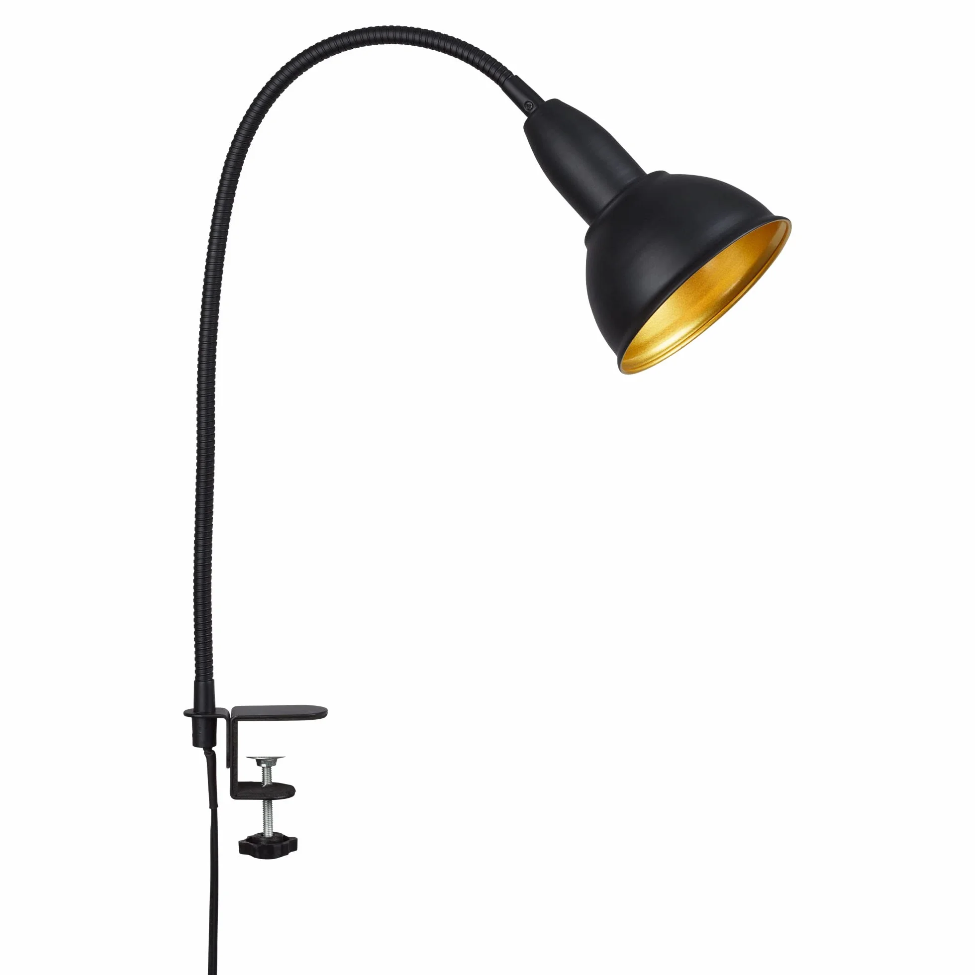 BRILONER Lampy – retro lampa zaciskowa, lampka do czytania w zestawie z elastycznym ramieniem, włącznik, 1 x E14, maks. 25 W, metal, czarno-złoty, 2603-015