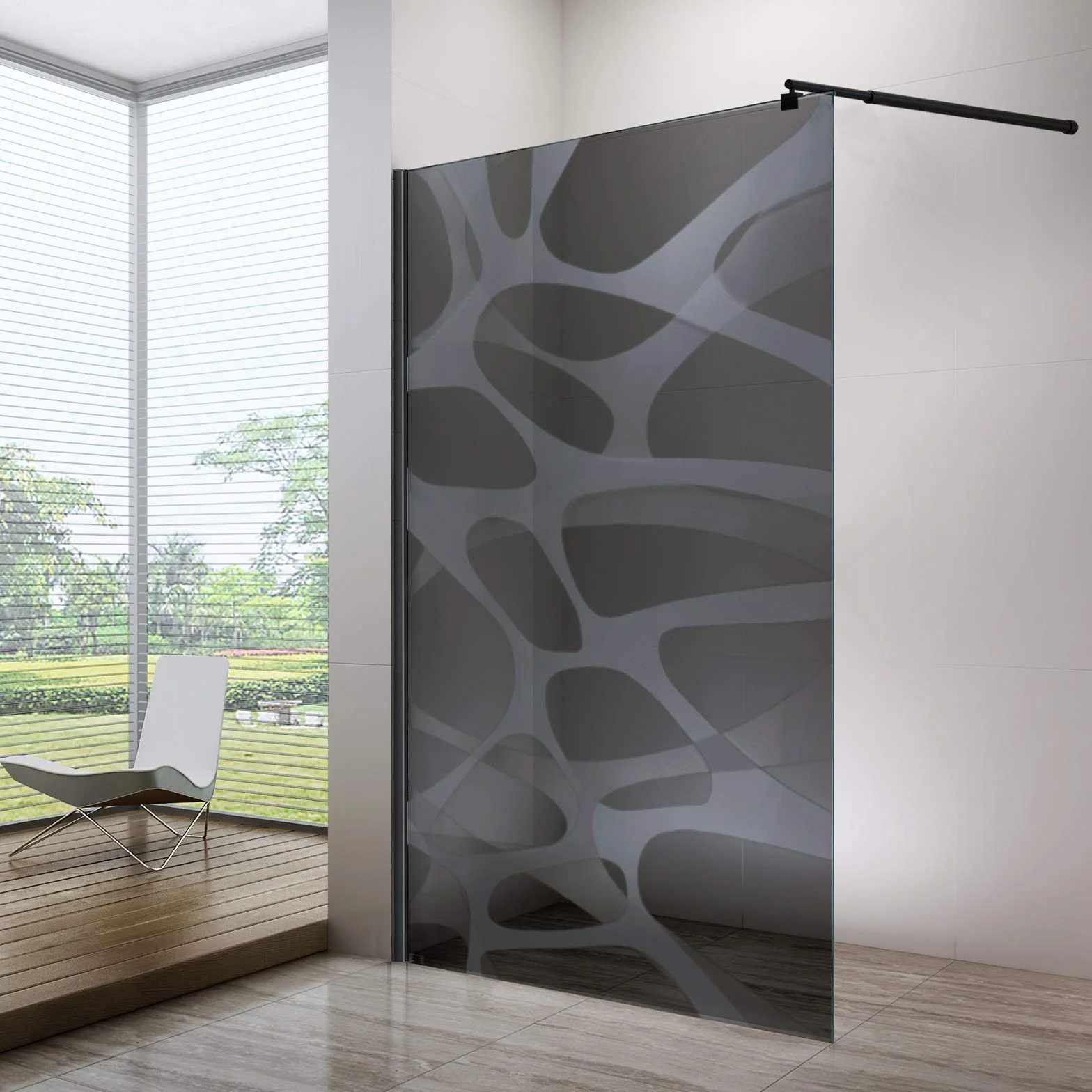 BERNSTEIN Ściana prysznicowa® Szklana kabina prysznicowa Walk-In Szkło ESG Echtglas EX101 Wzór szkła mlecznego Wave 140 x 200 cm