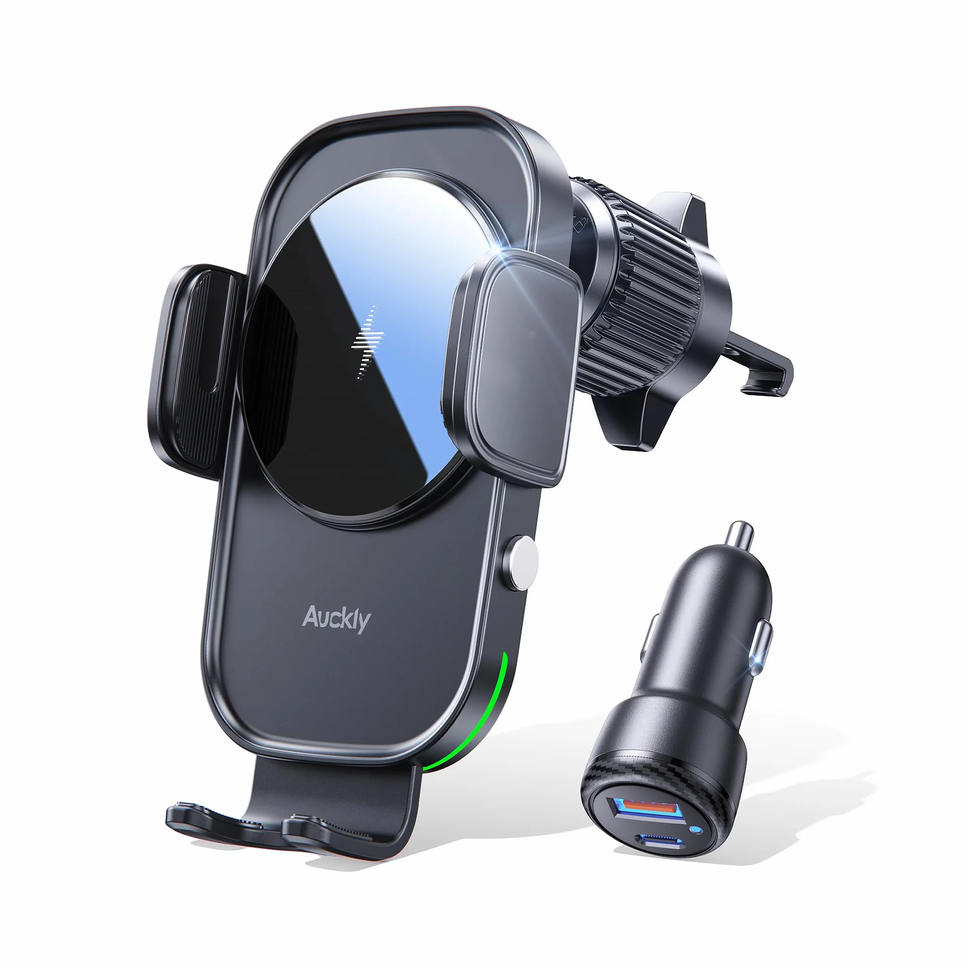 Auckly Samochodowy uchwyt na telefon z ładowarką 60W Qi 15W szybka bezprzewodowa do iPhone 12/13/14