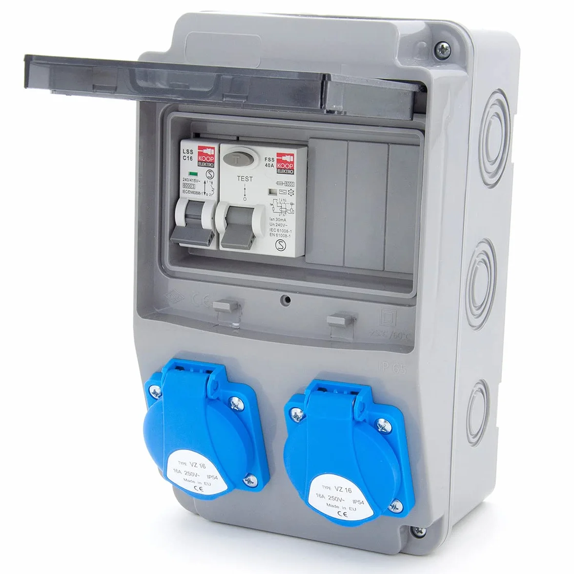 Rozdzielacz prądu roboczego 6NO 2 x 230 V + LS i przewodowy FI (2 x 230 V + 1 x LS C16 + FI40