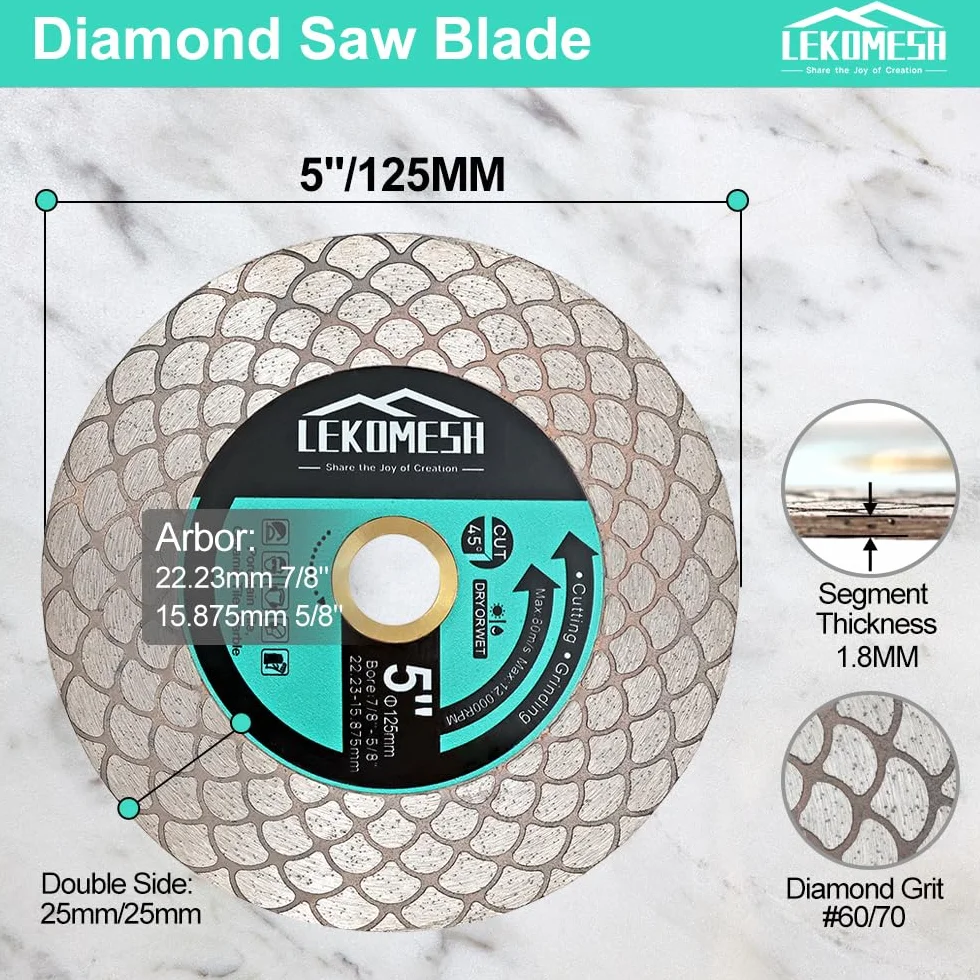 Diamentowa tarcza do płytek 125 x 22,23 mm, diamentowa tarcza do cięcia – 2 sztuki dwustronnych do cięcia porcelany, ceramiki, płytek, marmuru, granitu, kamienia sztucznego