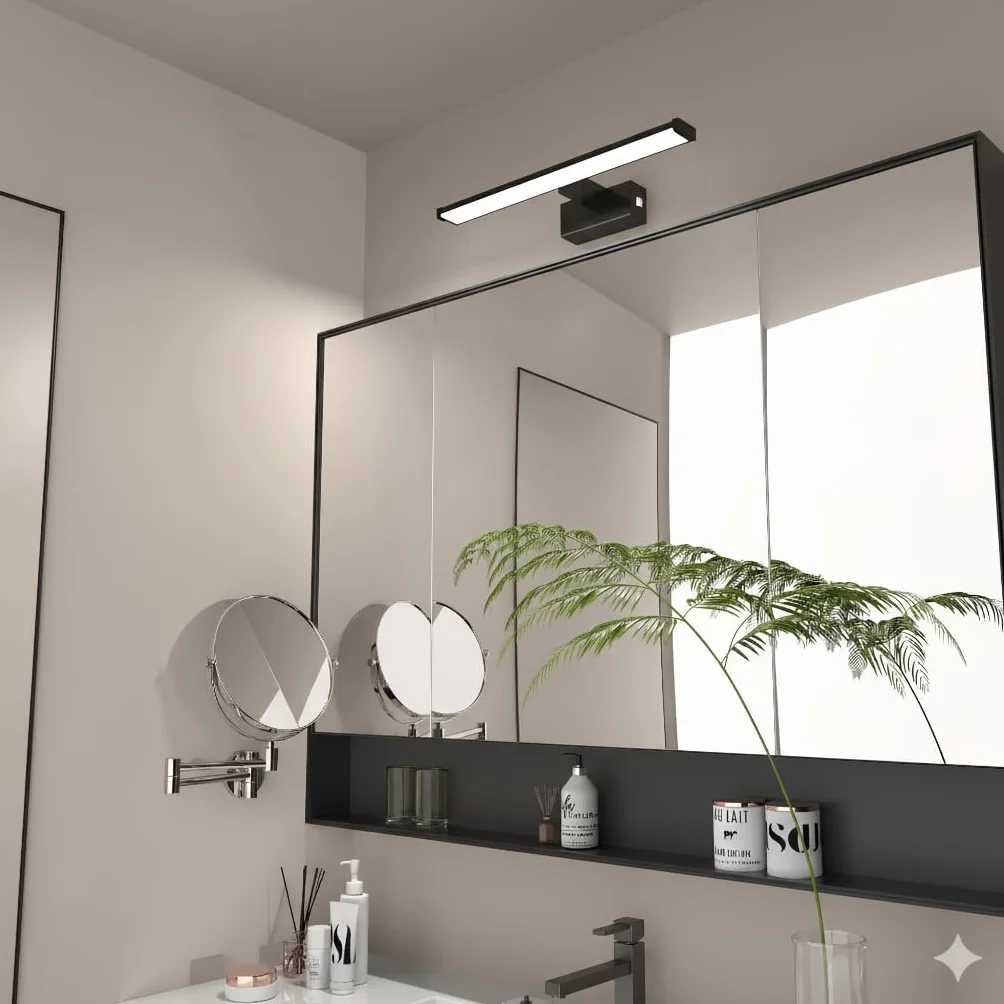 kalb | Lampa wisząca do lustra, czarna, 500 mm, do montażu na ścianie, do wyboru ciepła biel lub neutralna biel, zintegrowany przełącznik zasilania (neutralna biel)