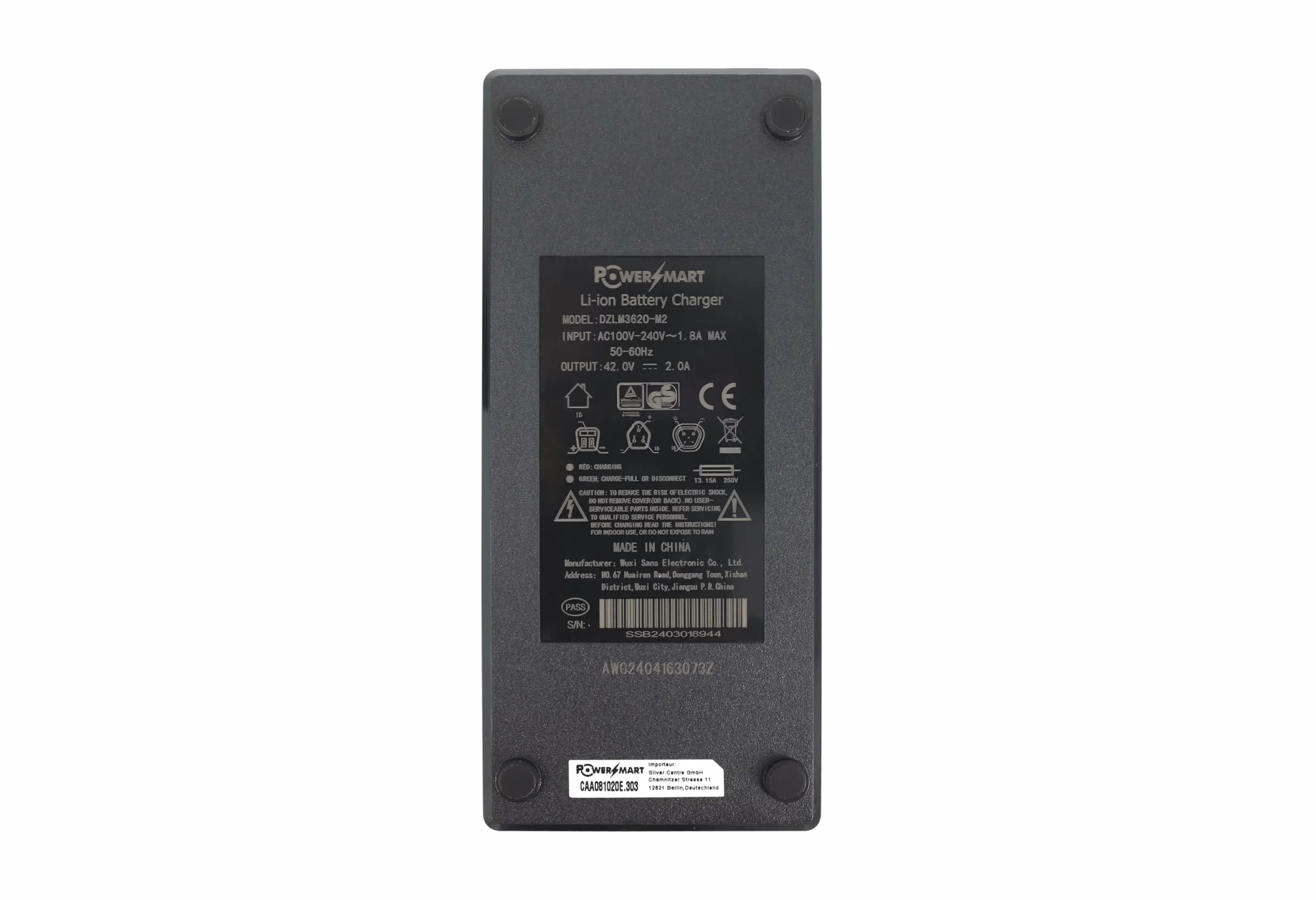 PowerSmart Zasilacz sieciowy 2 A ładowarka do akumulatorów 36 V Phylion z 3-pinową wtyczką