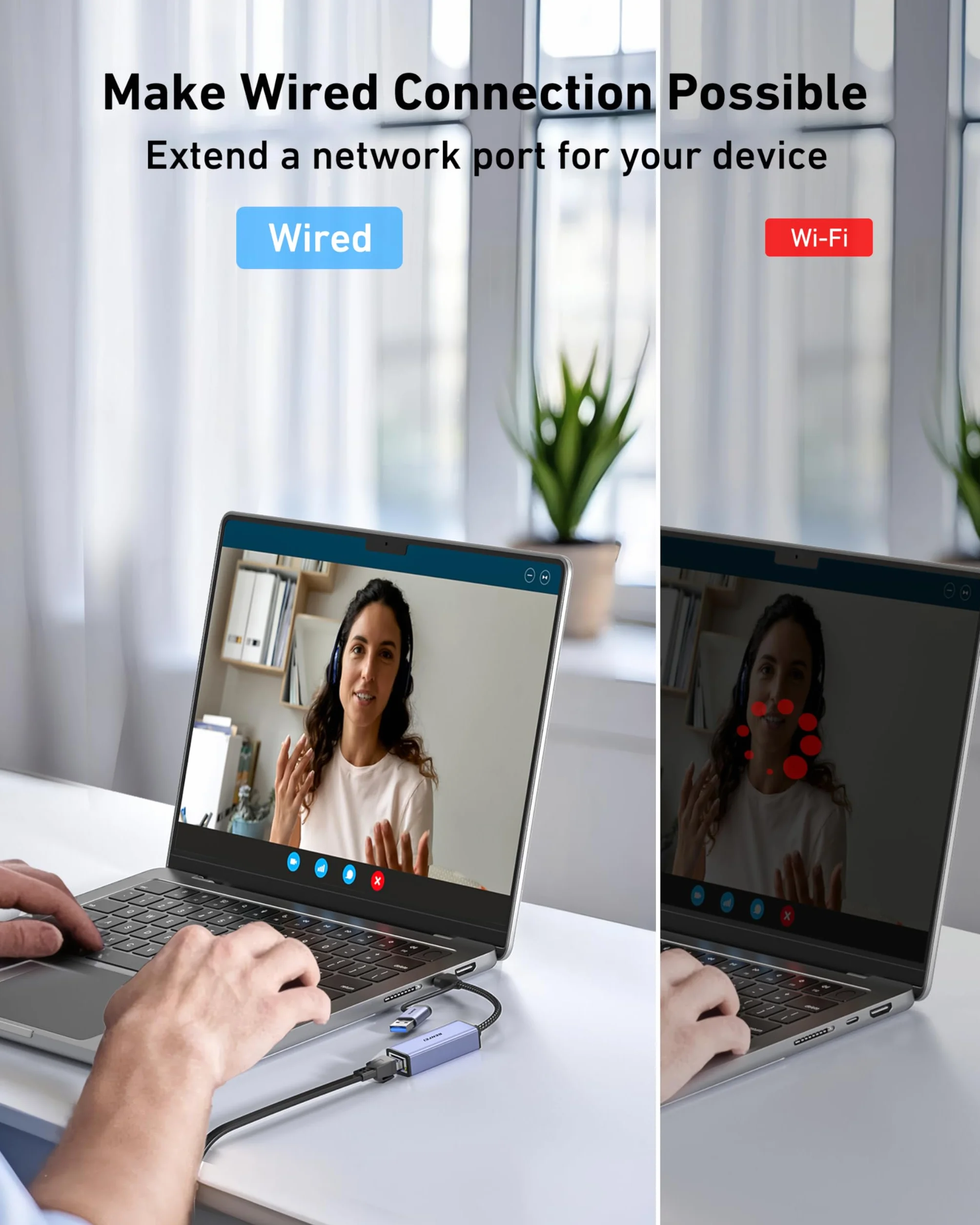 BENFEI Adapter Ethernet, adapter USB 3.0 do RJ45 1000 Mb/s Gigabit LAN kompatybilny z MacBookiem, Surface Pro, PC z Windows 7/8/10, XP, Vista, Mac [aluminiowa obudowa i kabel nylonowy]