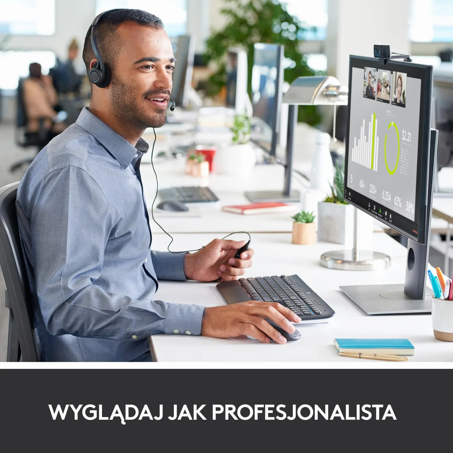 Logitech Full HD Pro C920 kamera internetowa, panoramiczne wideorozmowy i nagrywanie 1080p HD, automatyczna korekcja światła, mikrofony z redukcją szumów, stworzona do spotkań streamingu - Czarny